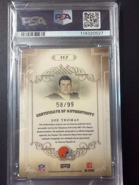 2007 National Treasures - Joe Thomas - Patch Auto /99 #117 -RC Rokie HOF- PSA 7