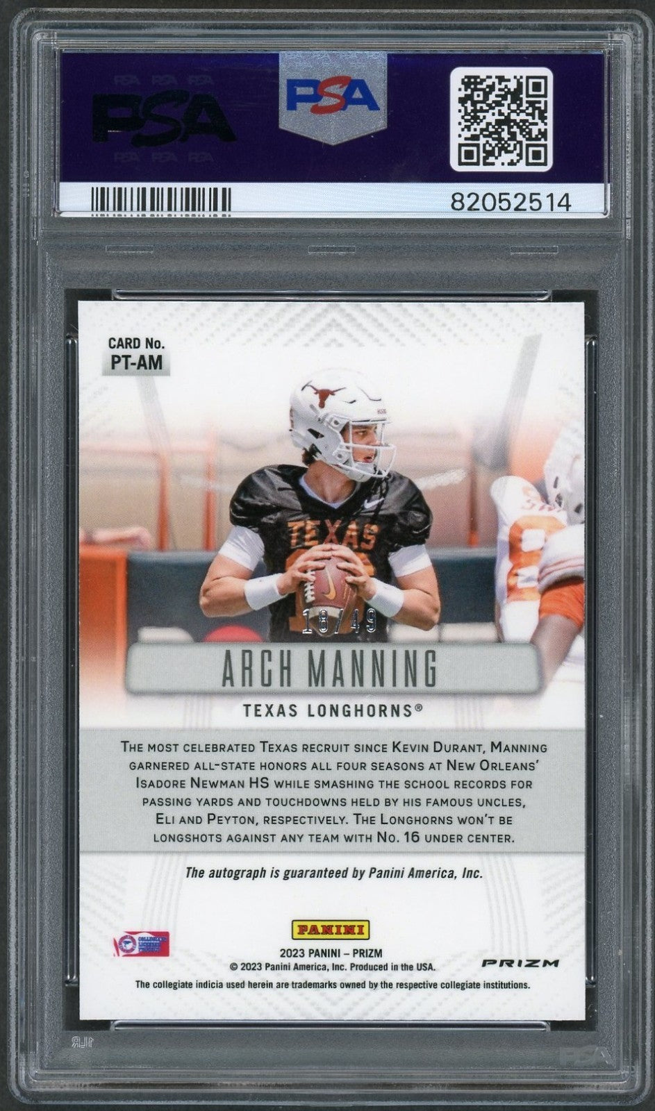 2023 Prizm - Arch Manning - Throwback Burnt Orange Auto - PSA 10 - GEM MINT