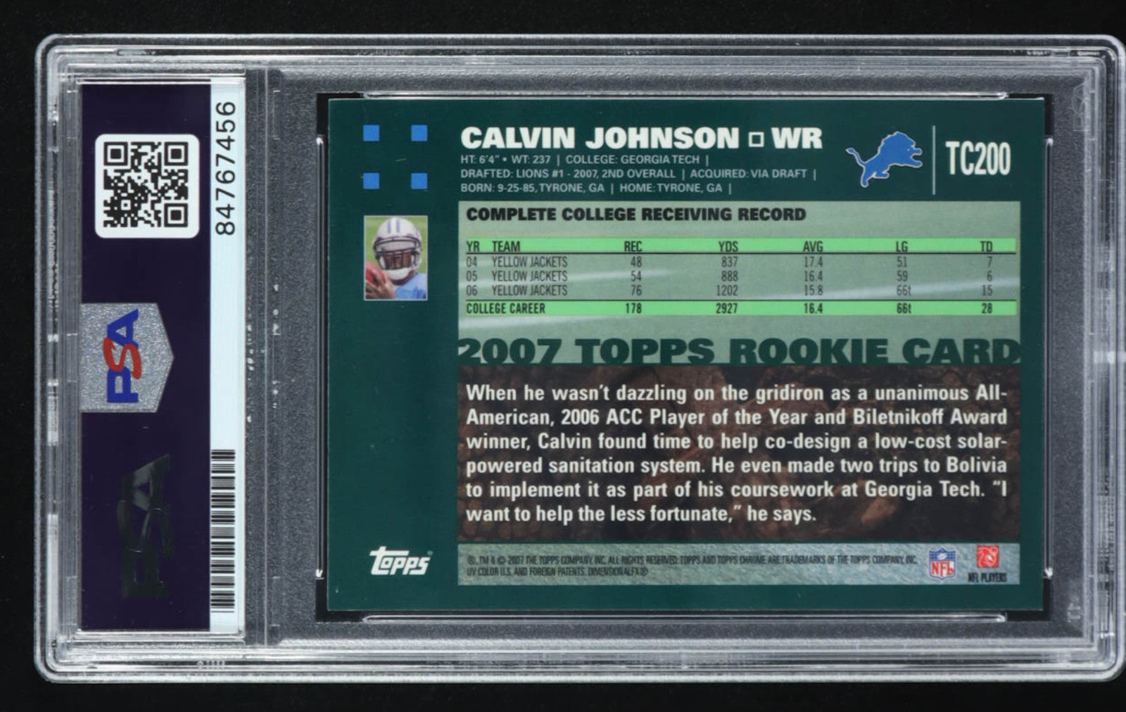 2007 Topps Chrome - Calvin Johnson - HOF Rookie Auto #TC200 - PSA 10