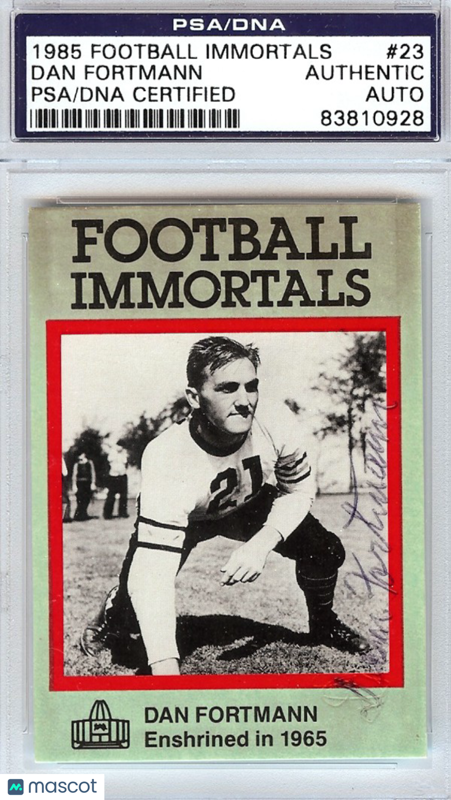 1985 Football Immortals Dan Fortmann Auto #23 PSA Authentic