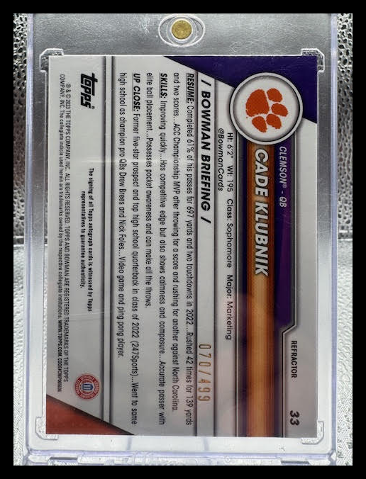 2023 Bowman Chrome - Cade Klubnik - Refractor Auto 70/499 - #33