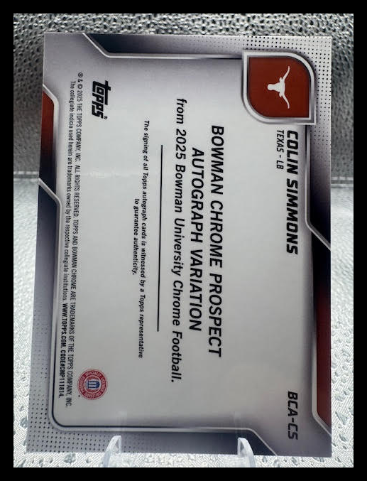 2025 Bowman Chrome - Colin Simmons - Bowman 1st Auto - U of Texas - #BCA-CS