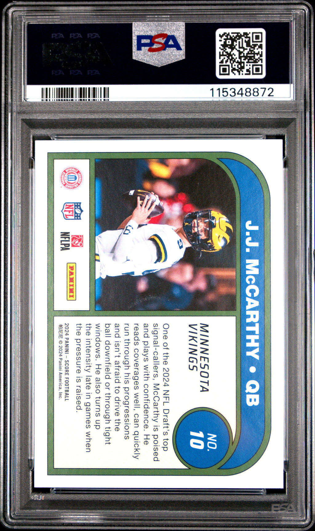 2024 Score - JJ Mccarthy - Protential - #10 - RC - Rookie - PSA 10 - GEM Rate