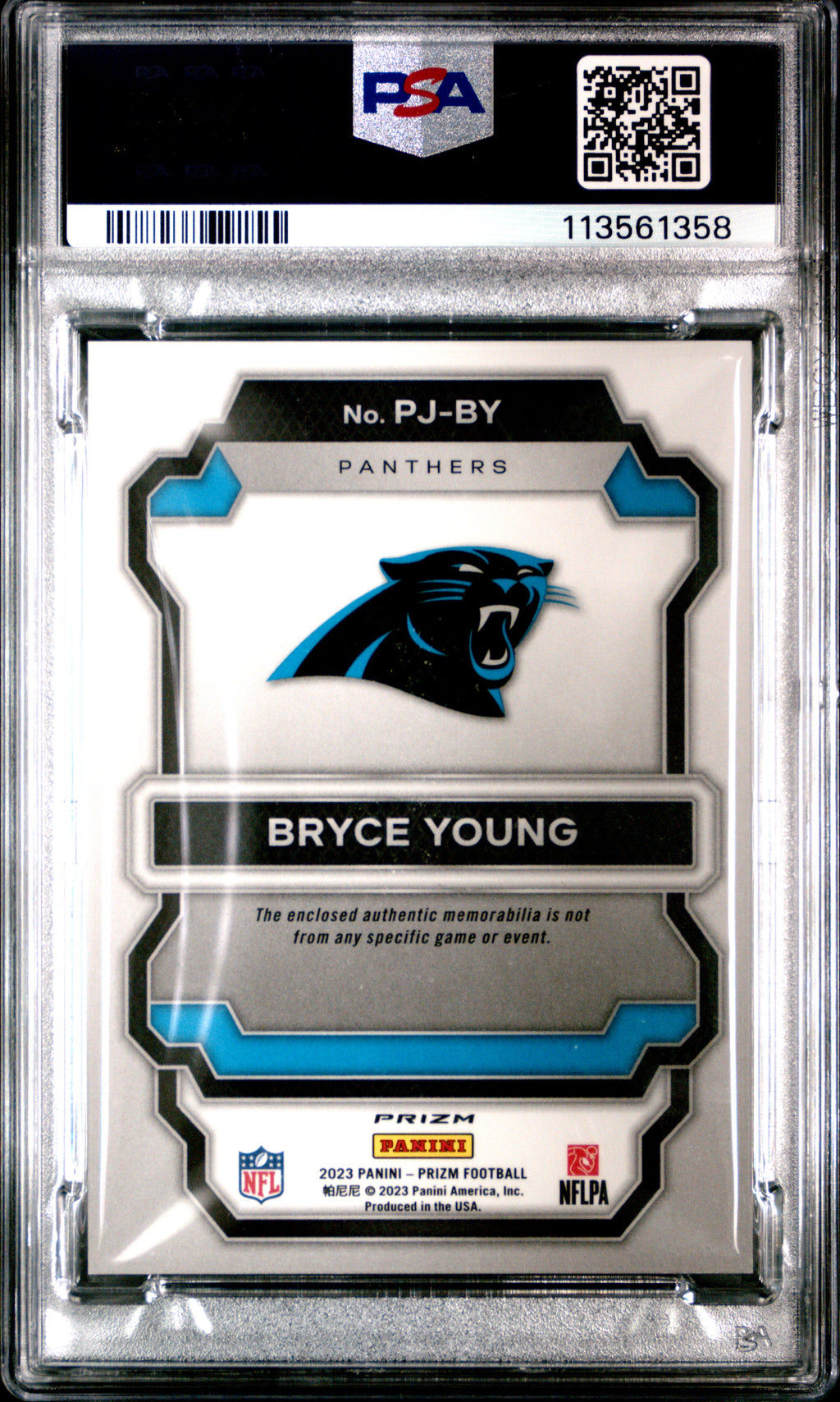 2023 Panini Prizm Premier Jerseys Bryce Young Jsy Purple Pulsar #PJBY PSA 9