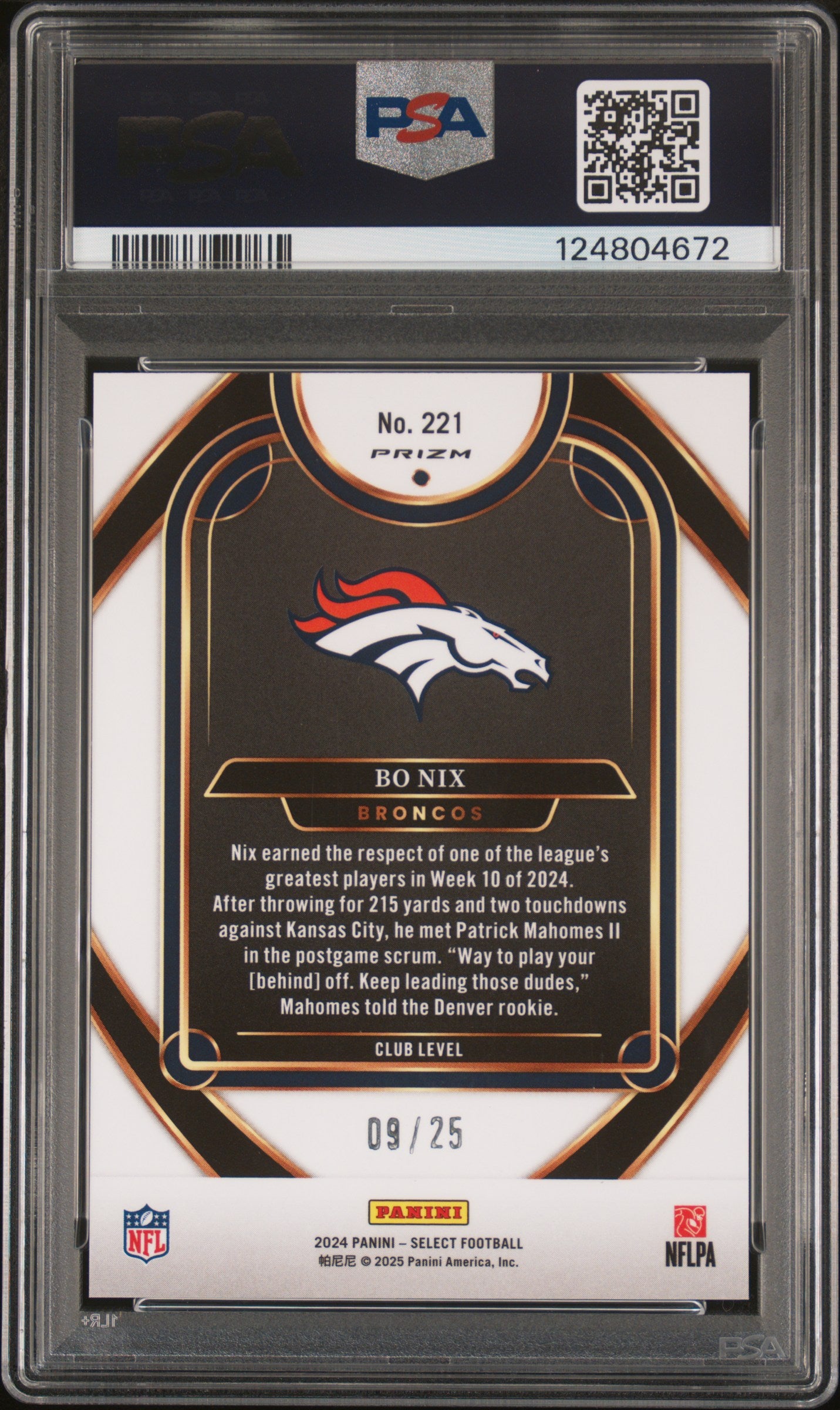 2024 Select - Bo Nix - Tie Dye Prizm 9/25 - RC - Rookie - #221 - PSA 9