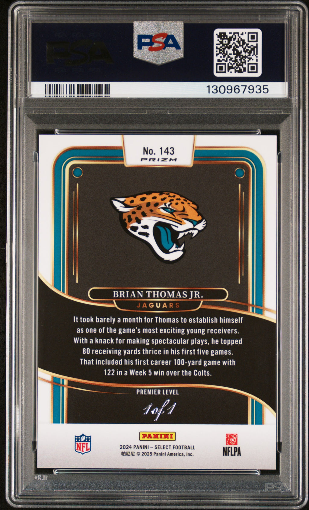 2024 Select - Brian Thomas Jr. - Black Disco 1/1 #143-  PSA 8