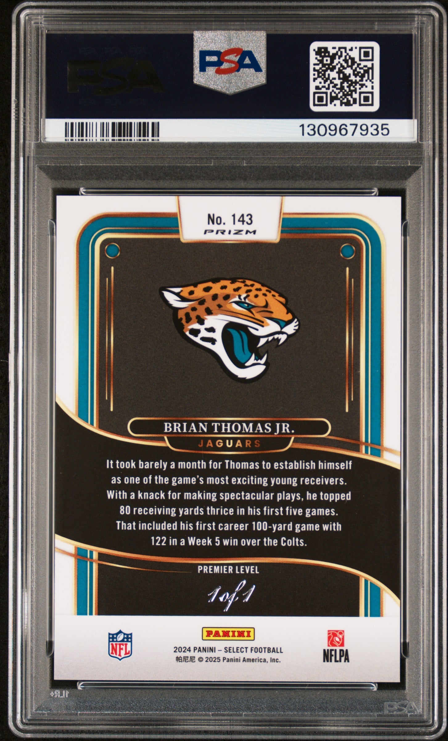 2024 Select - Brian Thomas Jr. - Black Disco 1/1 #143-  PSA 8