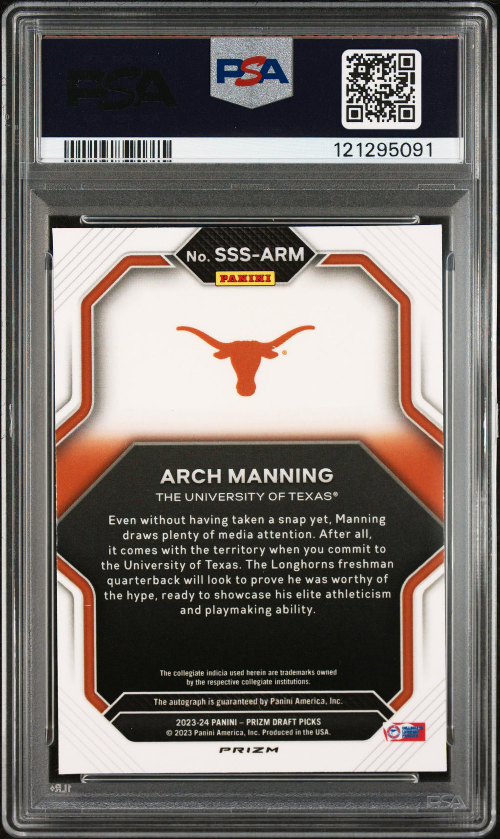 2023 Prizm Draft Picks - Arch Manning - Saturday Star Auto -#ARM - PSA 9 Auto 10