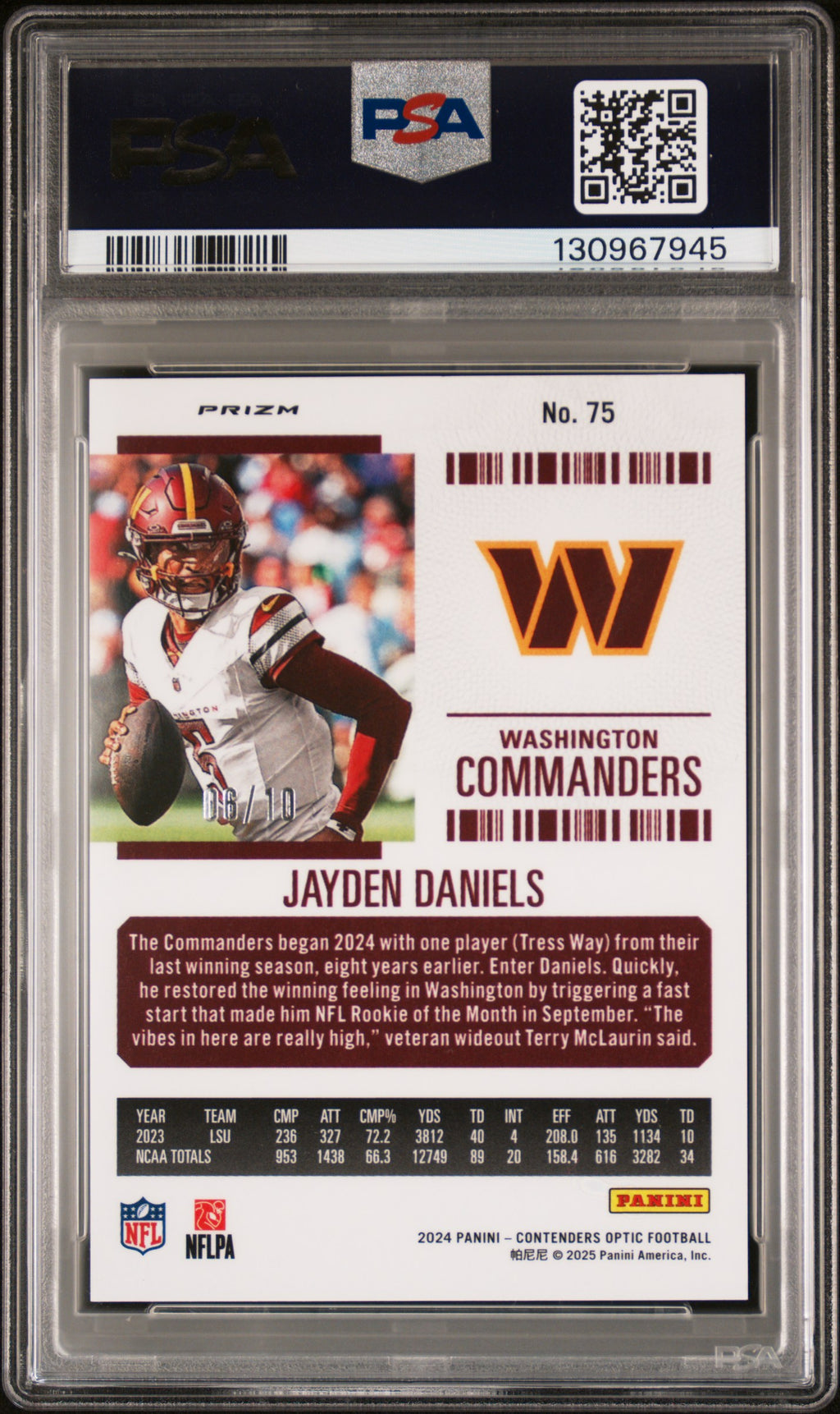 2024 Contenders Optic - Jayden Daniels - Gold Prizm /10 #75 - PSA 9