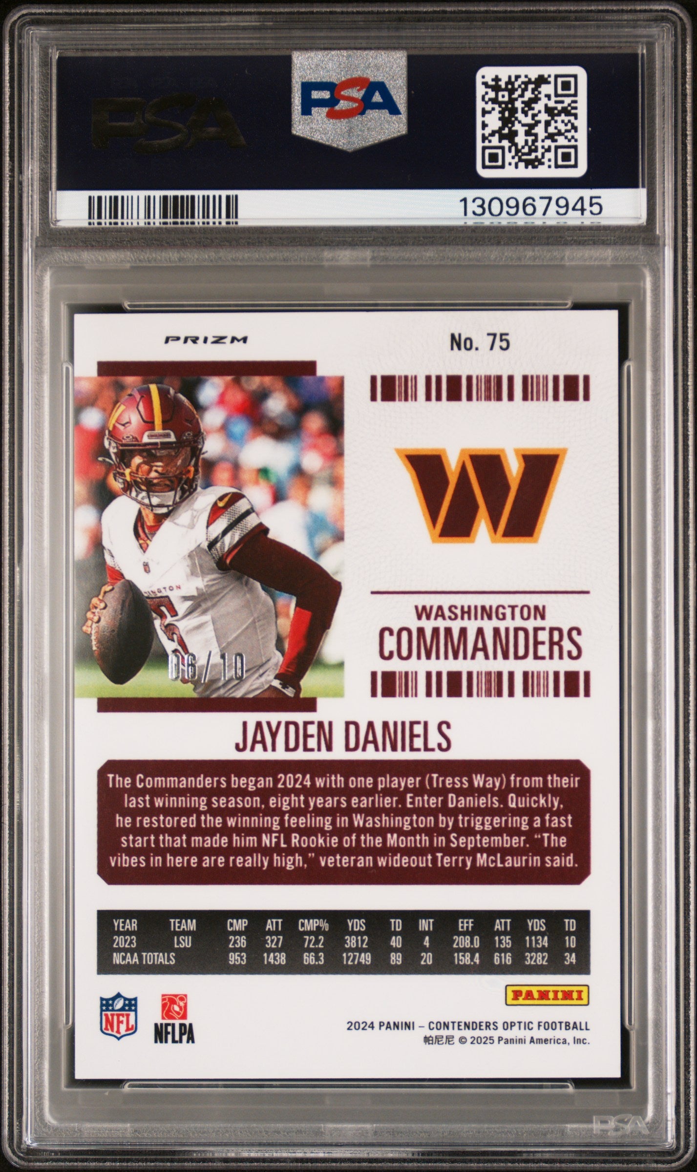 2024 Contenders Optic - Jayden Daniels - Gold Prizm /10 #75 - PSA 9