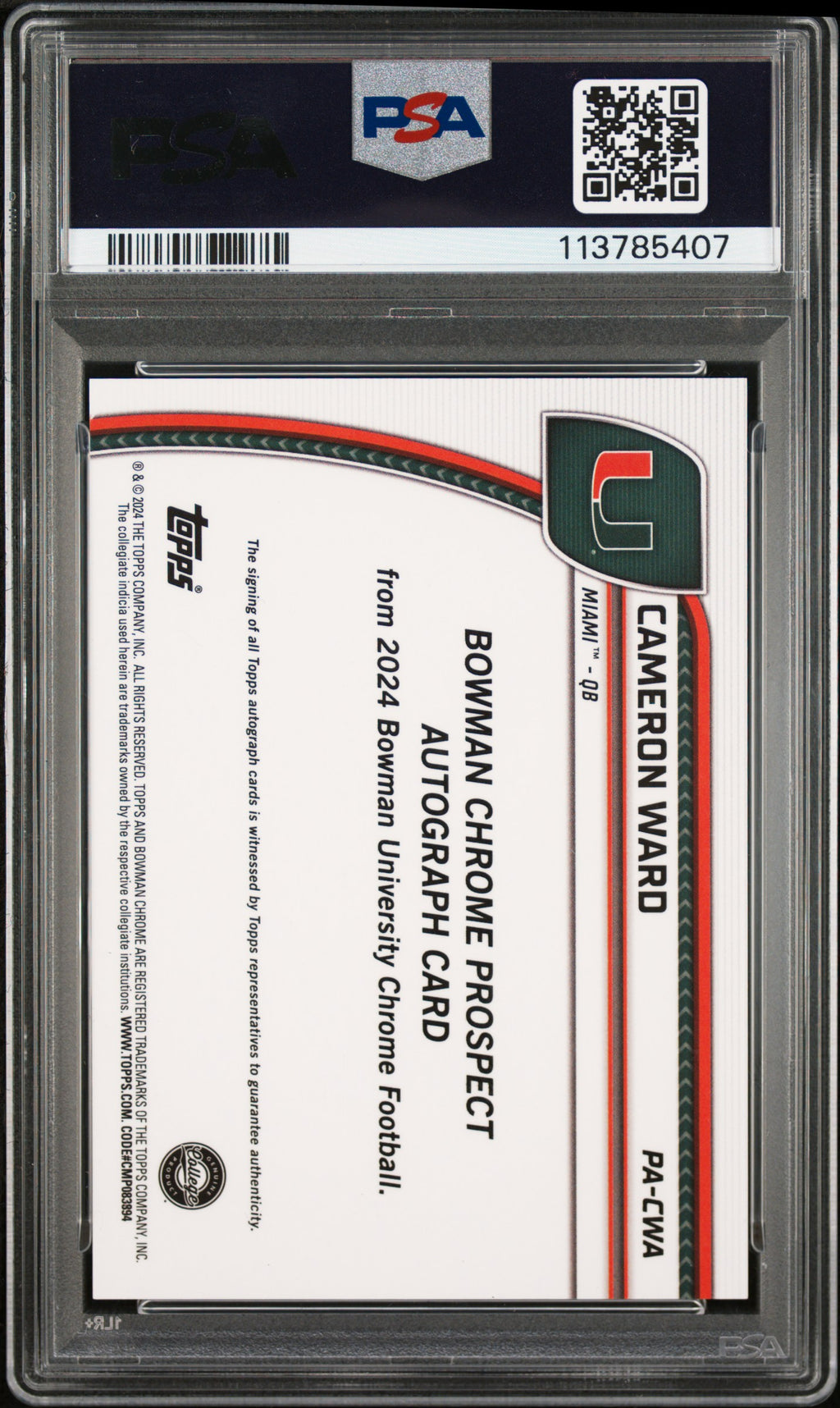 2024 Bowman Chrome - Cameron Ward - Stealth Refractor Auto - #PACWA - PSA 9