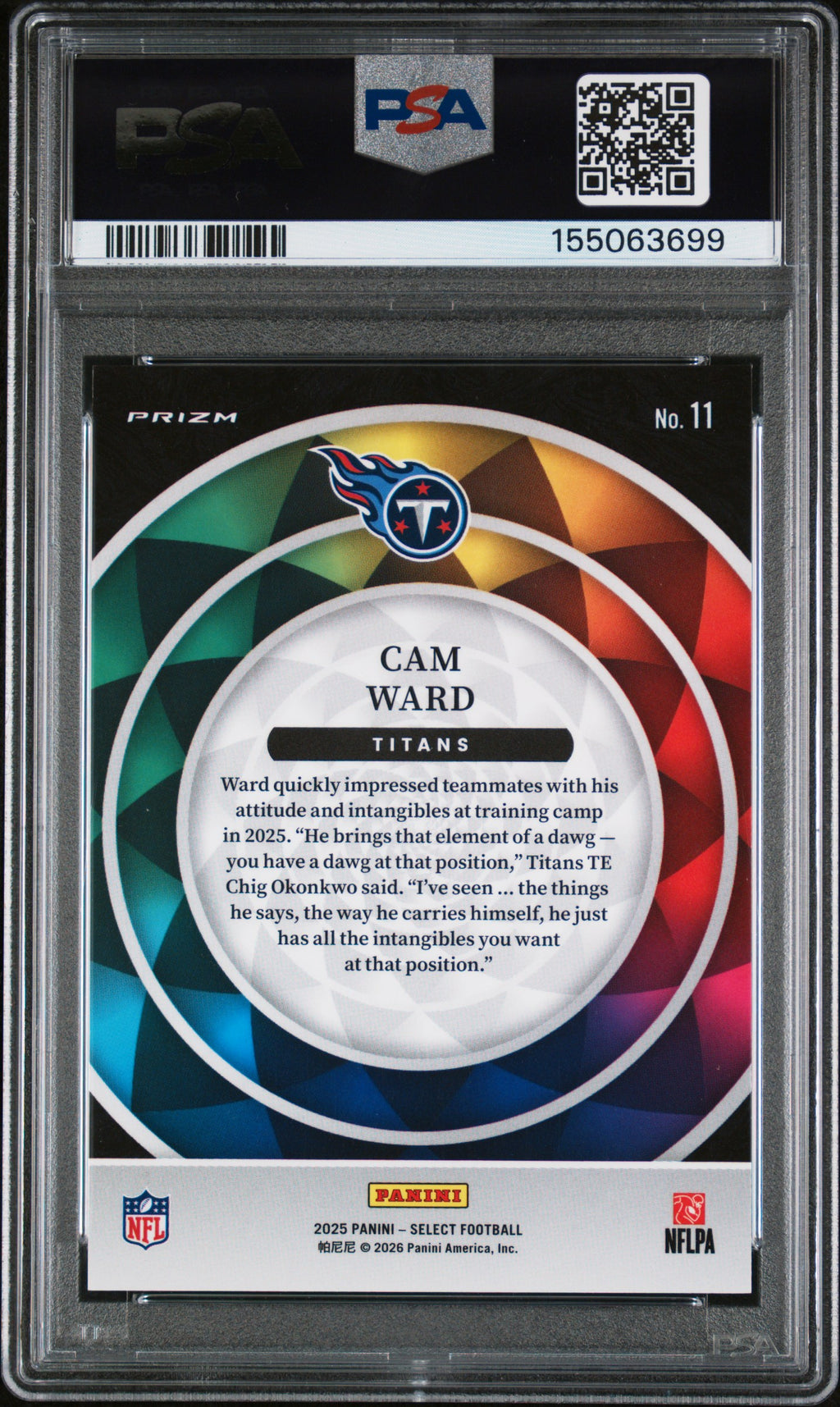 2025 Panini Select Color Wheel Cam Ward Color Wheel Rookie #11 PSA 9