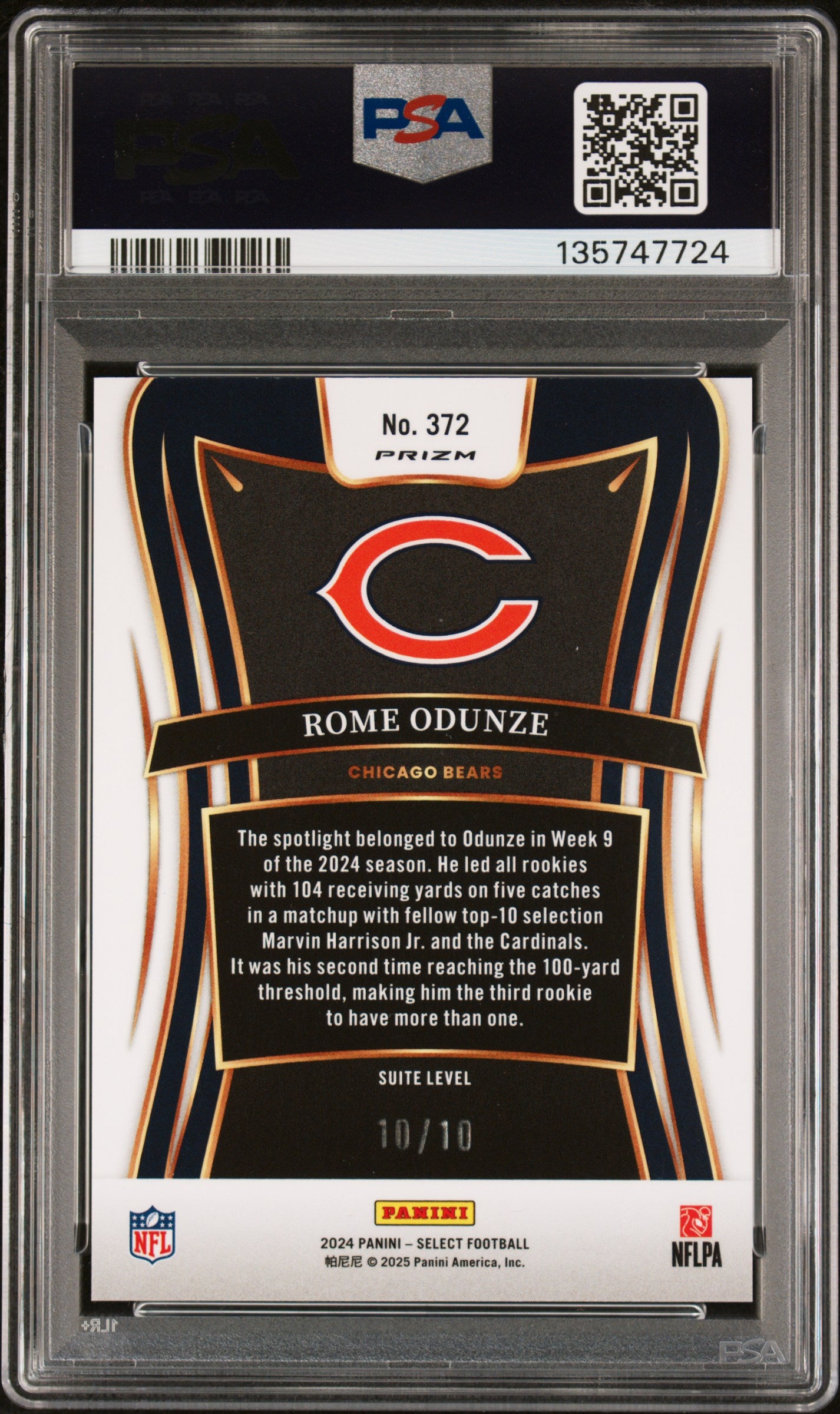 2024 Select - Rome Odunze - Gold 10/10 - RC Rookie - PSA 8
