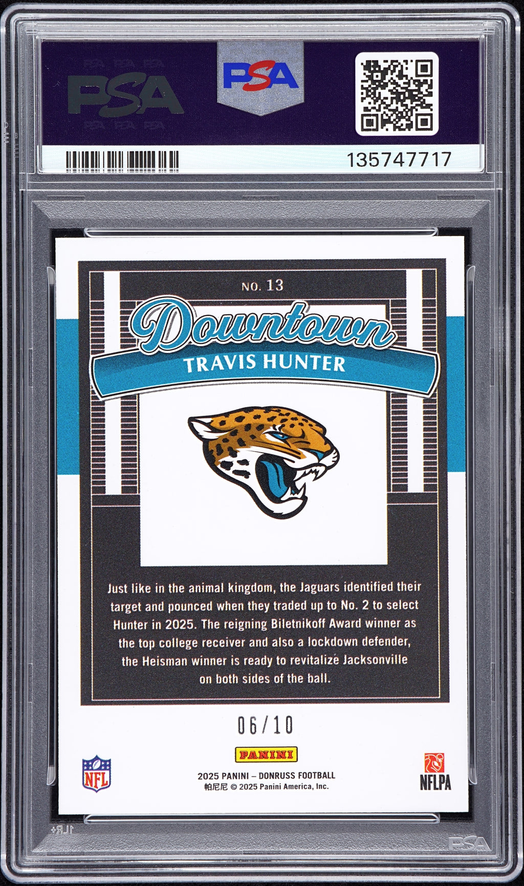 2025 Donruss - Travis Hunter - Downtown Gold /10 - RC Rookie - PSA 10 GEM MINT