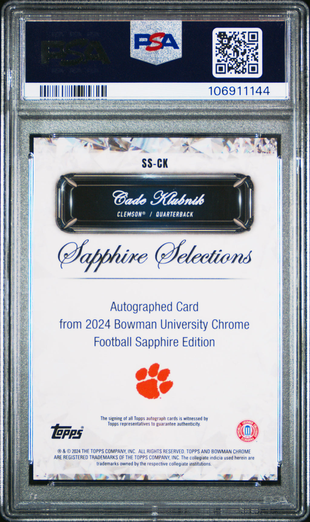2024 Bowman Sapphire - Cade Klubnik - Sapph. Selections Auto 10/25-PSA 10