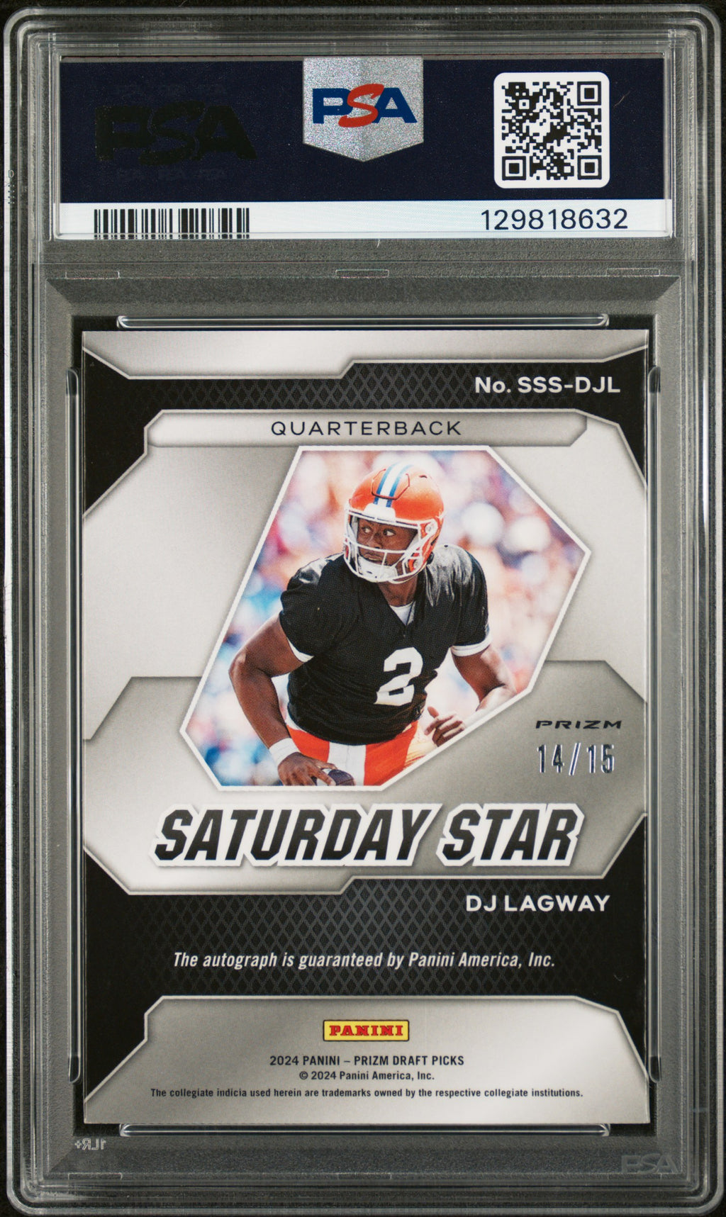 2024 Prizm Draft Picks- DJ Lagway -  Saturday Star Gold Shimmer Auto /15-PSA 10