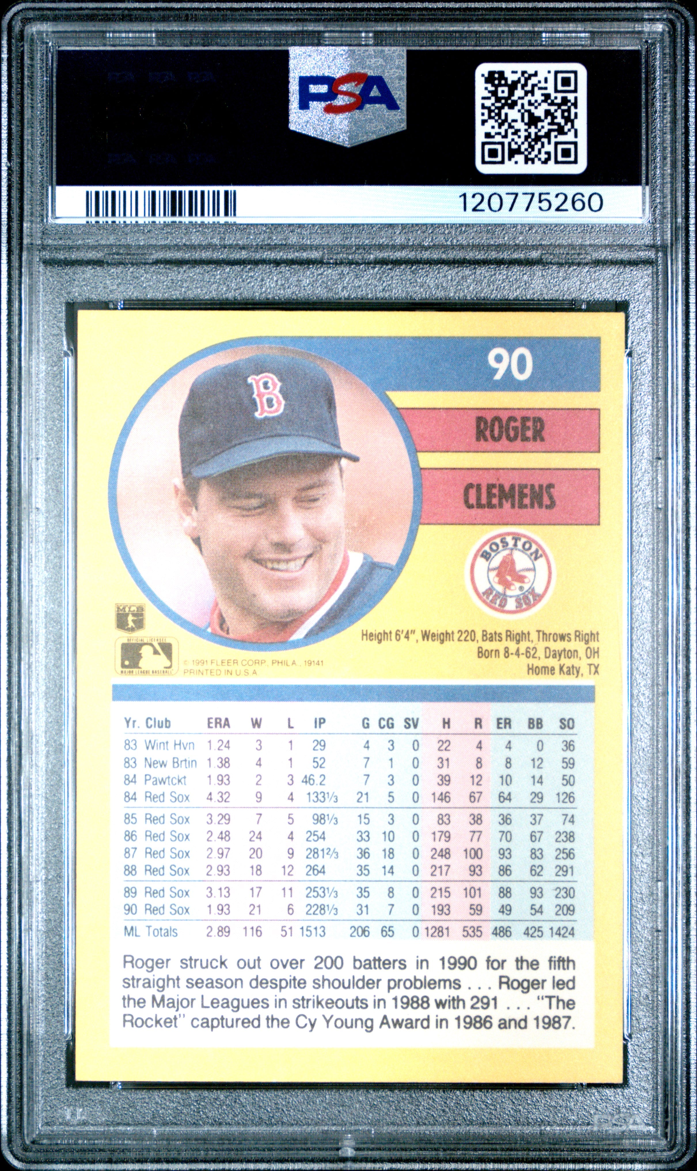 1991 Fleer - Roger Clemens - #90 - PSA 9