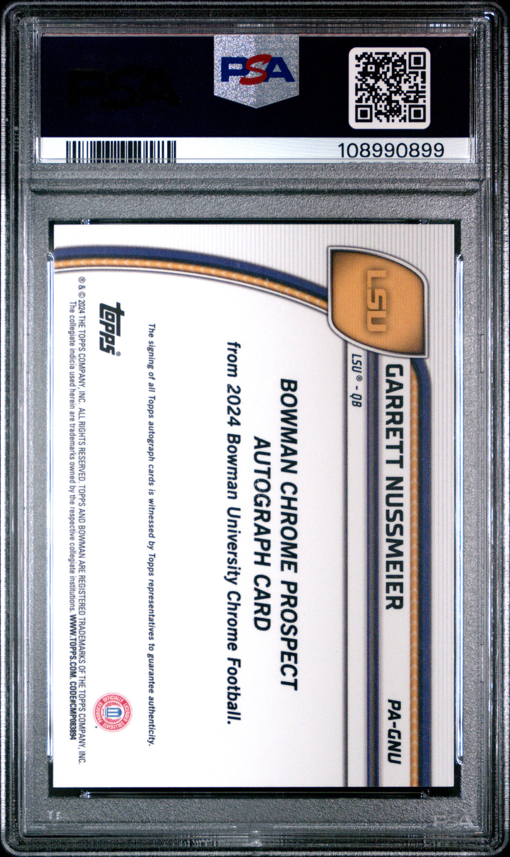 2024 Bowman Chrome - Garrett Nussmeier - Gold Shimmer 7/50 - PSA 10 - #PAGNU