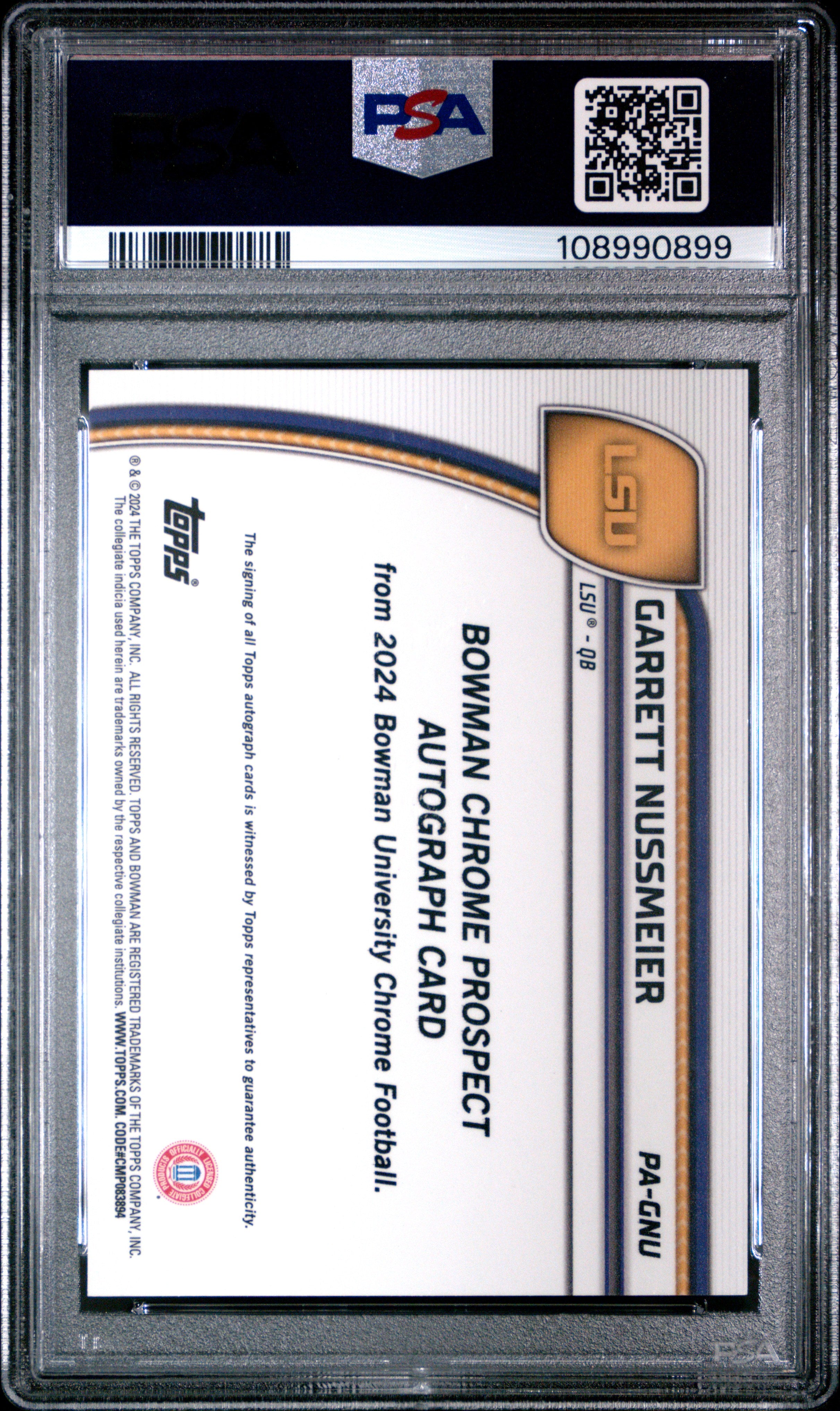 2024 Bowman Chrome - Garrett Nussmeier - Gold Shimmer 7/50 - PSA 10 - #PAGNU