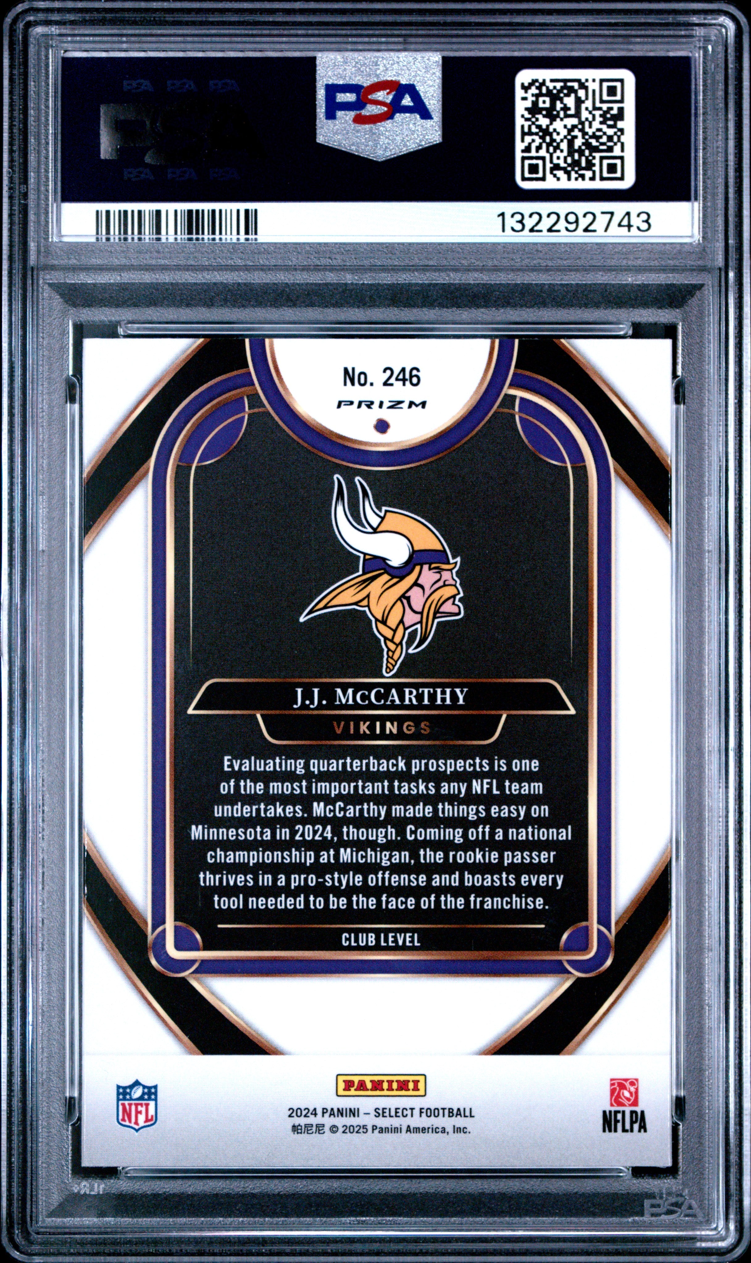 2024 Select - JJ Mccarthy - Green & Yellow Shock #246 - PSA 9