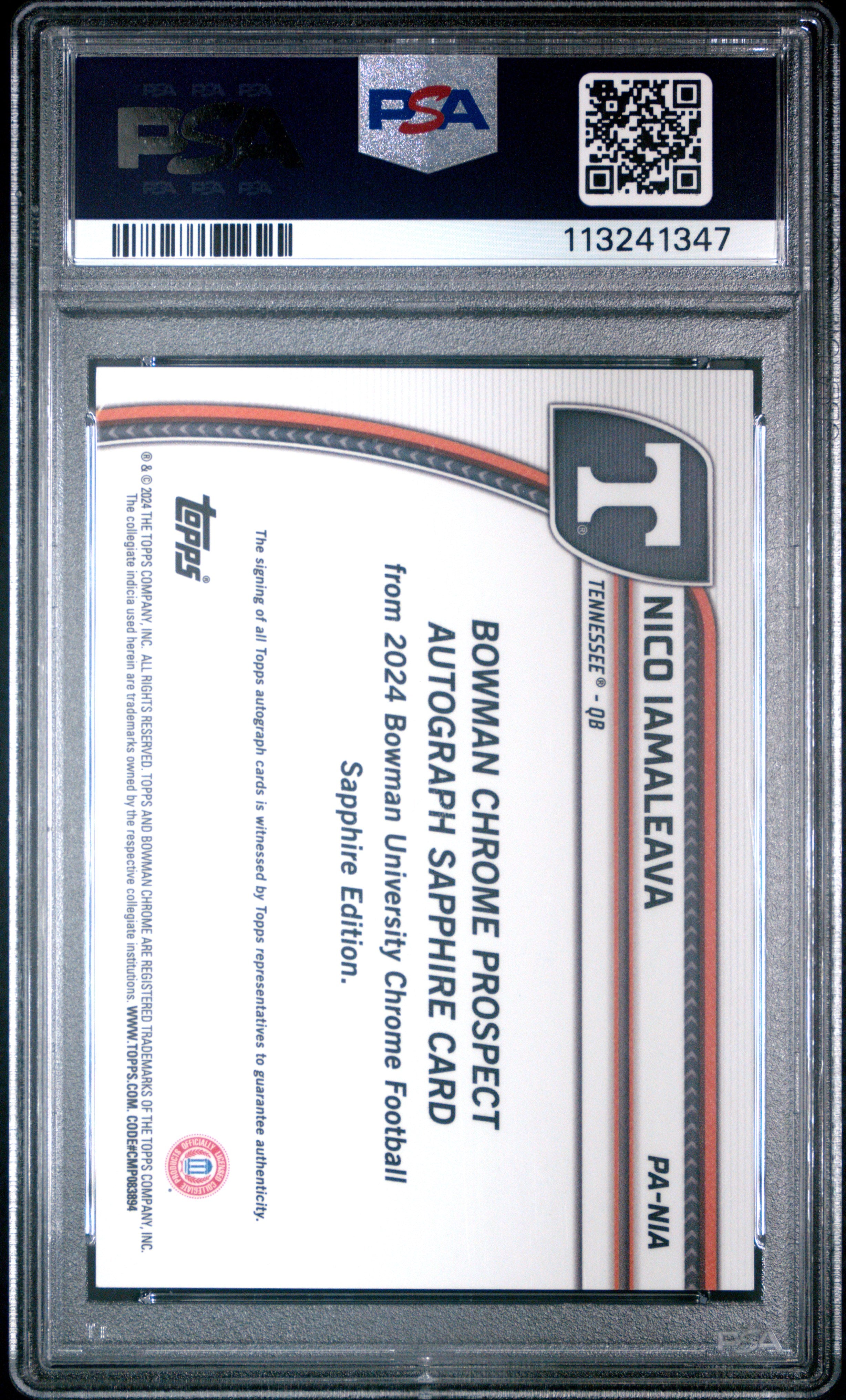 2024 Bowman Sapphire - Nico Iamaleava - Black Refractor 1st Auto /10 - PSA 9