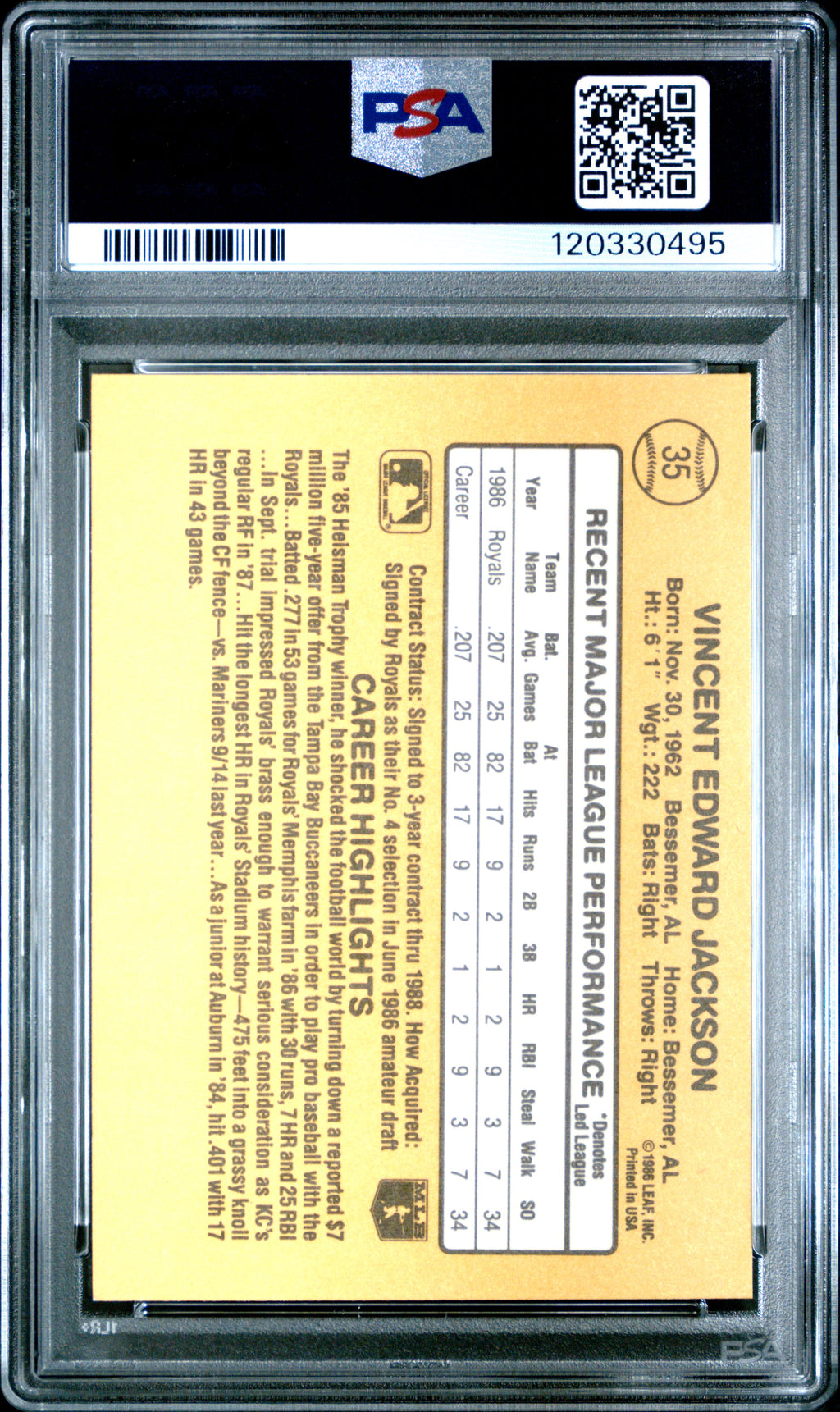 1987 Donruss Bo Jackson #35 PSA 6