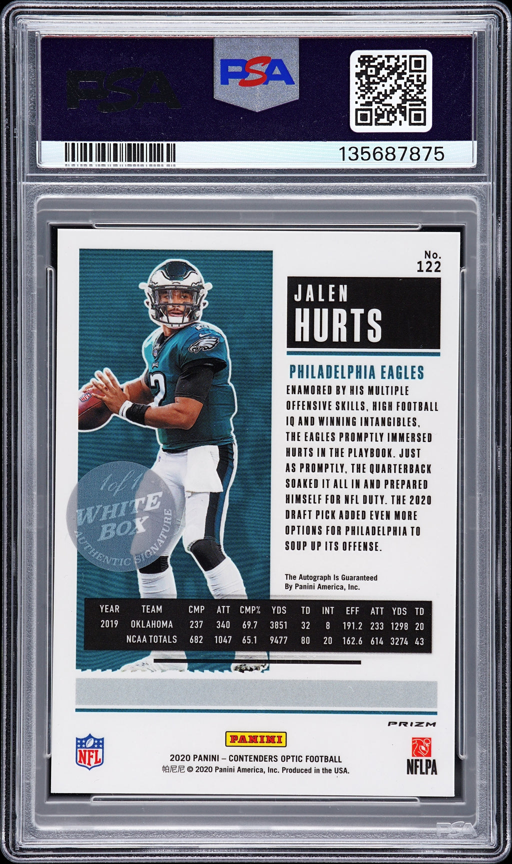 2020 Contenders Optic - Jalen Hurts - Gold Rookie Auto - 1 of 1 - PSA 9