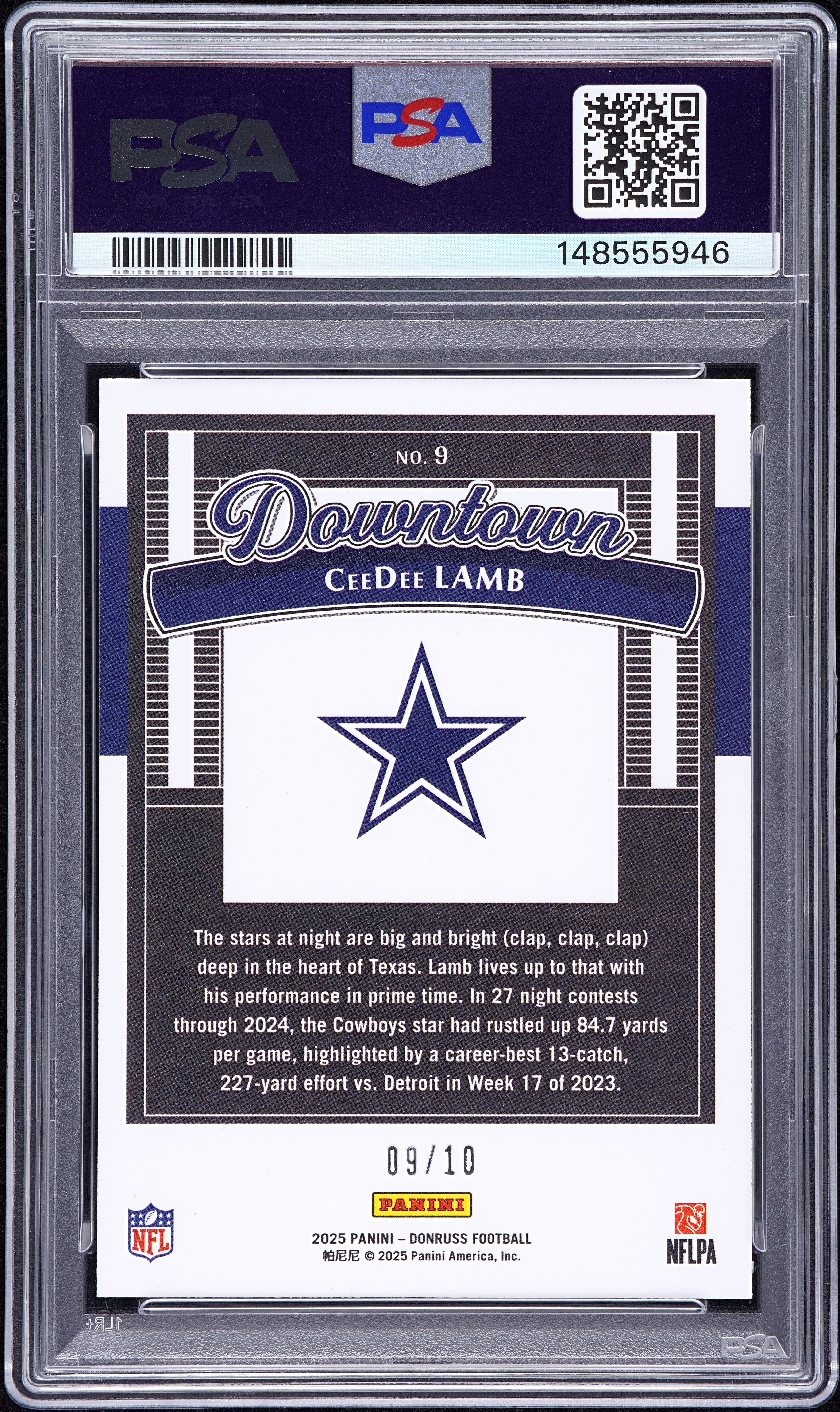 2025 Donruss - CeeDee Lamb - Downtown Gold /10 #8 - PSA 9