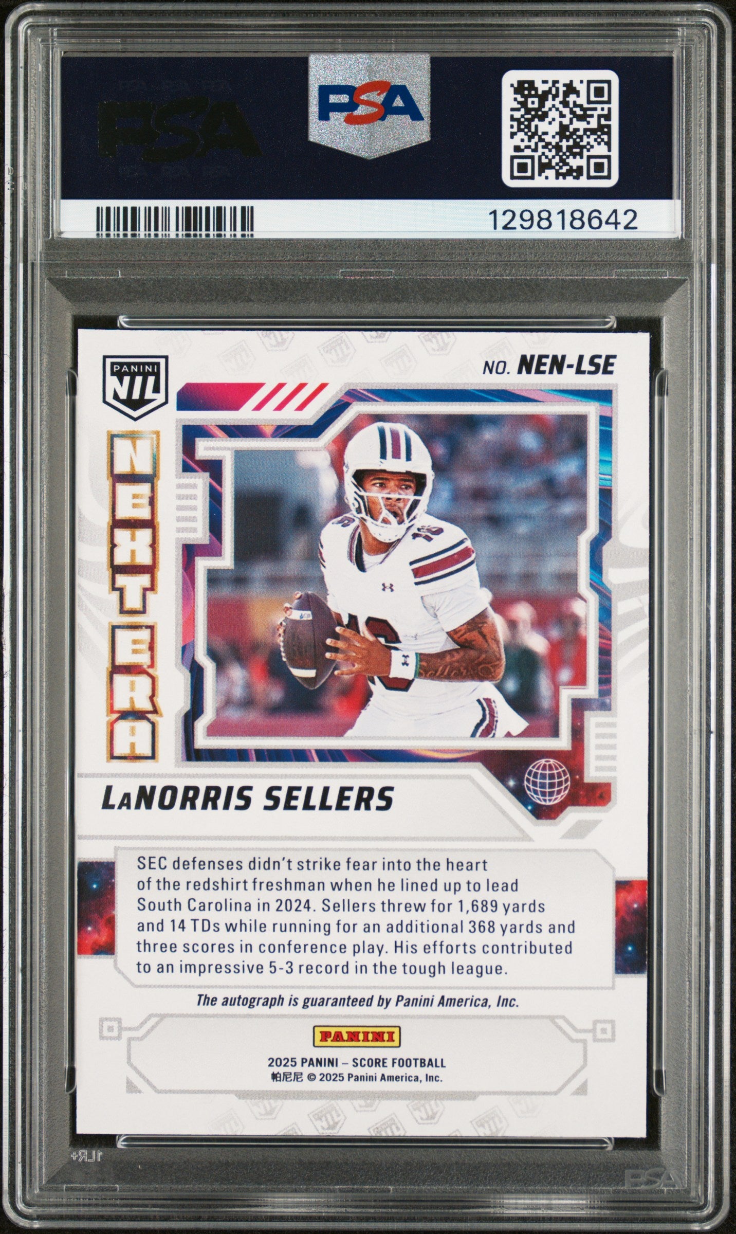 2025 Score - Lanorris Sellers - Next Era Nil Auto NXT GRD Zero /25 PSA 9 Auto 10