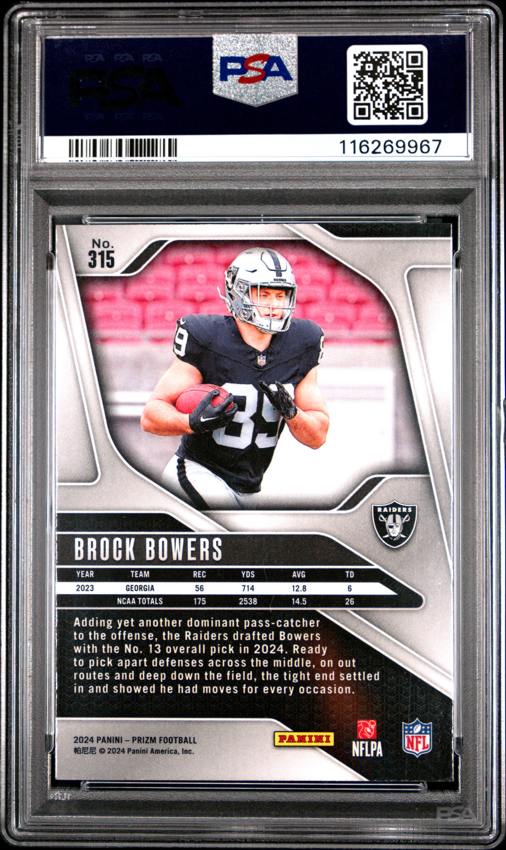 2024 Prizm - Brock Bowers - #315 - PSA 9