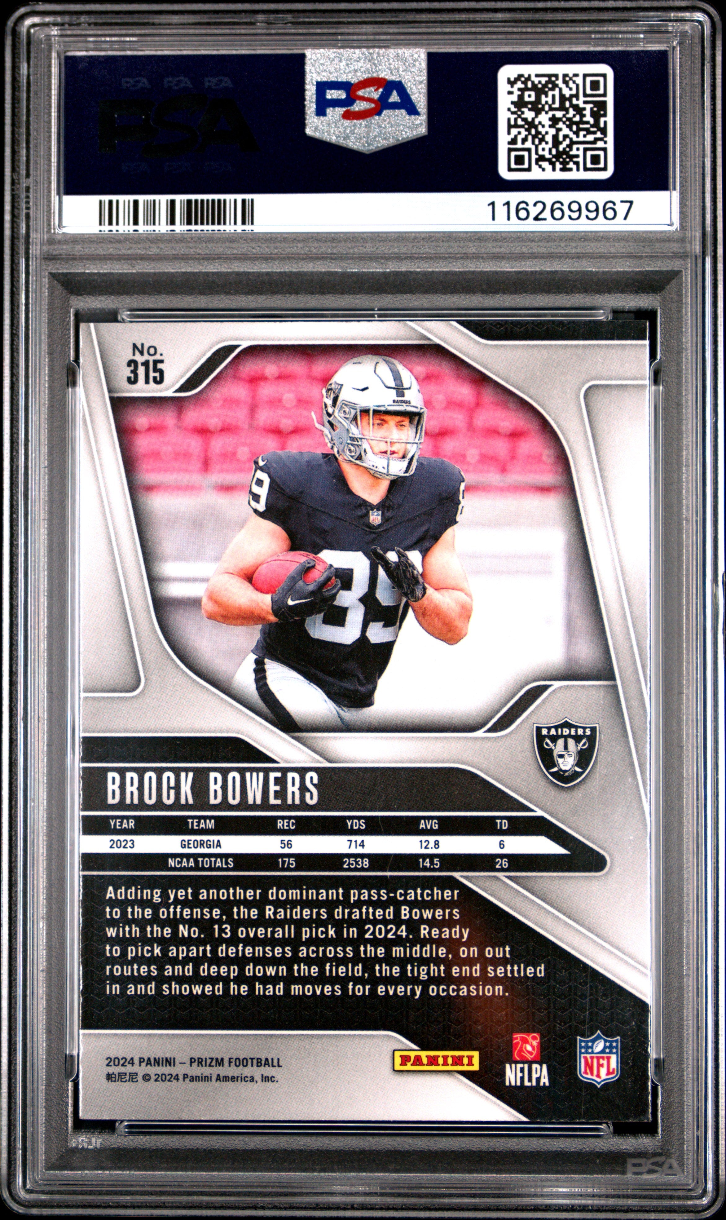 2024 Prizm - Brock Bowers - #315 - PSA 9