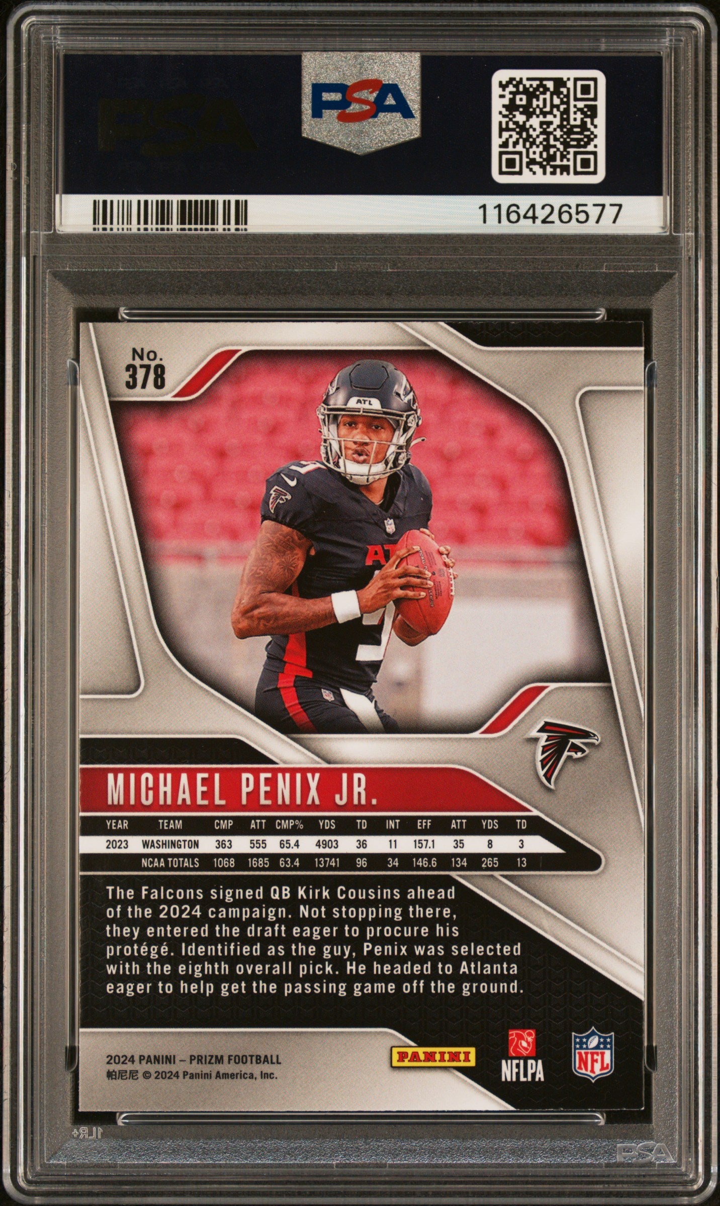 2024 Prizm - Michael Penix Jr. - RC - Rookie - #378 - PSA 10- GEM MINT