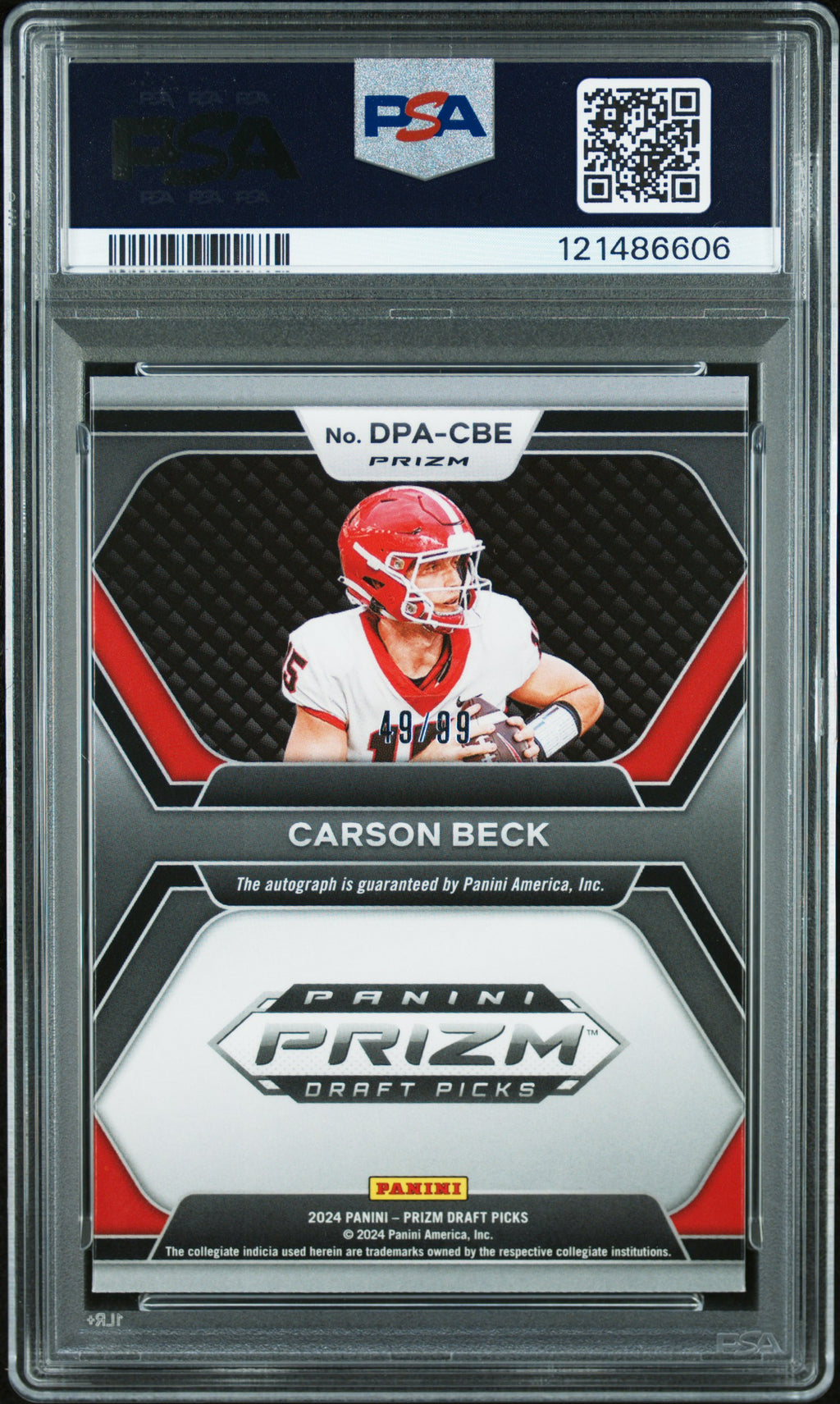 2024 Prizm Draft Picks - Carson Beck Purple Ice Auto /99 - PSA 10 Auto 10 - GEM