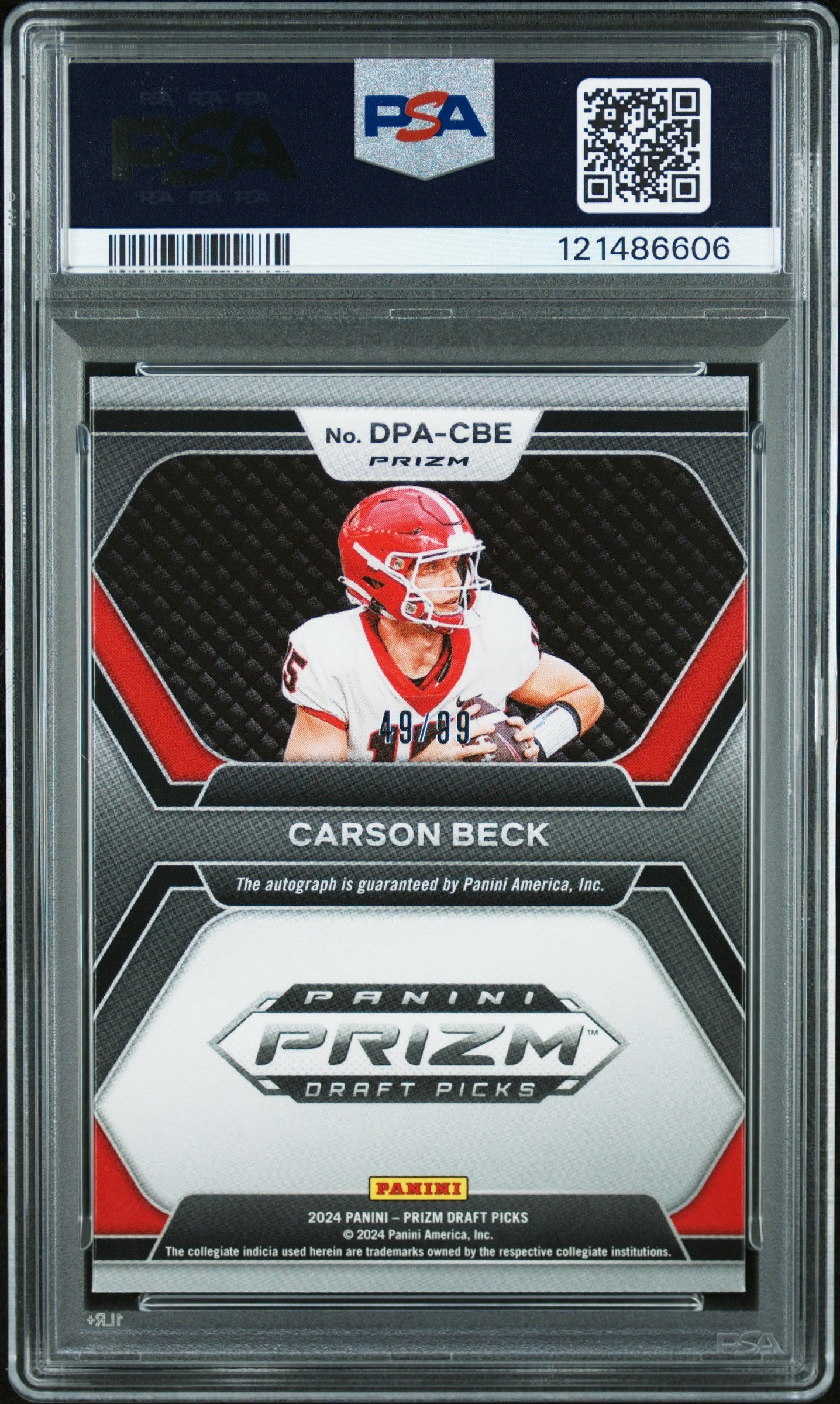 2024 Prizm Draft Picks - Carson Beck Purple Ice Auto /99 - PSA 10 Auto 10 - GEM