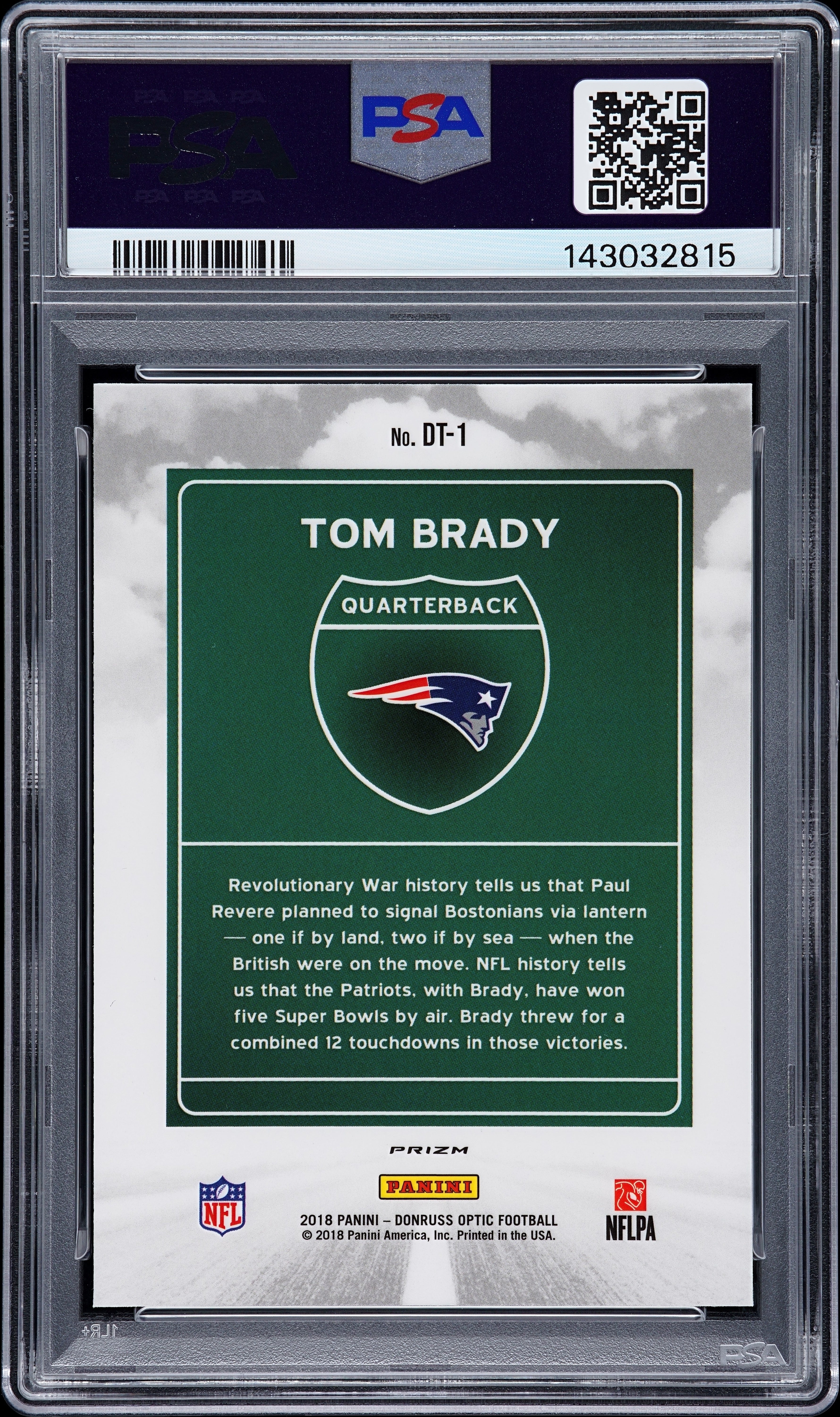 2018 Donruss Optic - Tom Brady - Downtown #DT1 - Super Bowl - PSA 10 GEM MINT