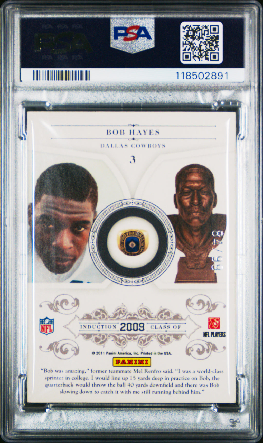 2010 National Treasures - Bob Hayes - Emblems Of The Hall  - #3 - PSA 8