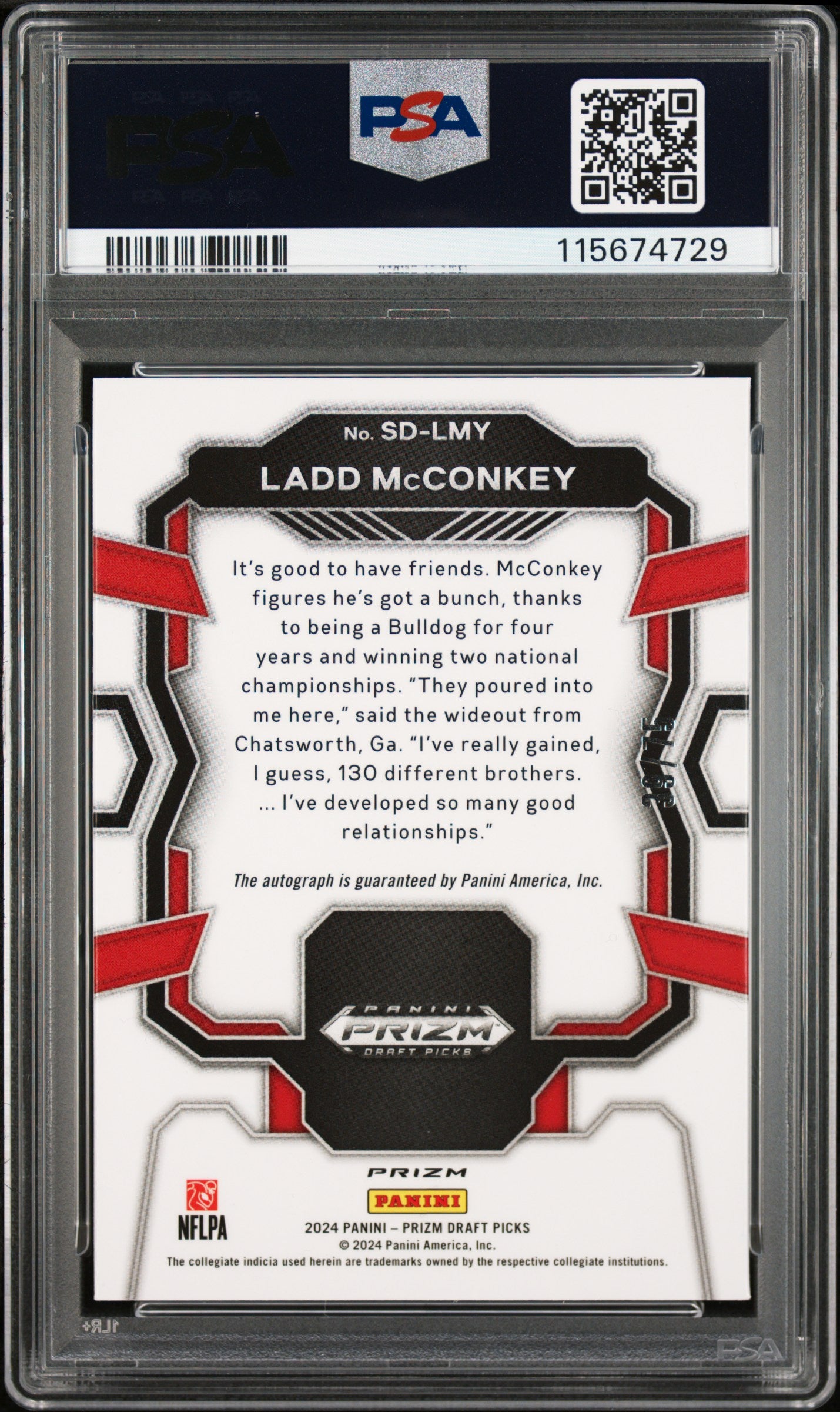 2024 Prizm Draft Picks - Ladd McConkey - Blue Ice  Signing Day /75 - PSA 10