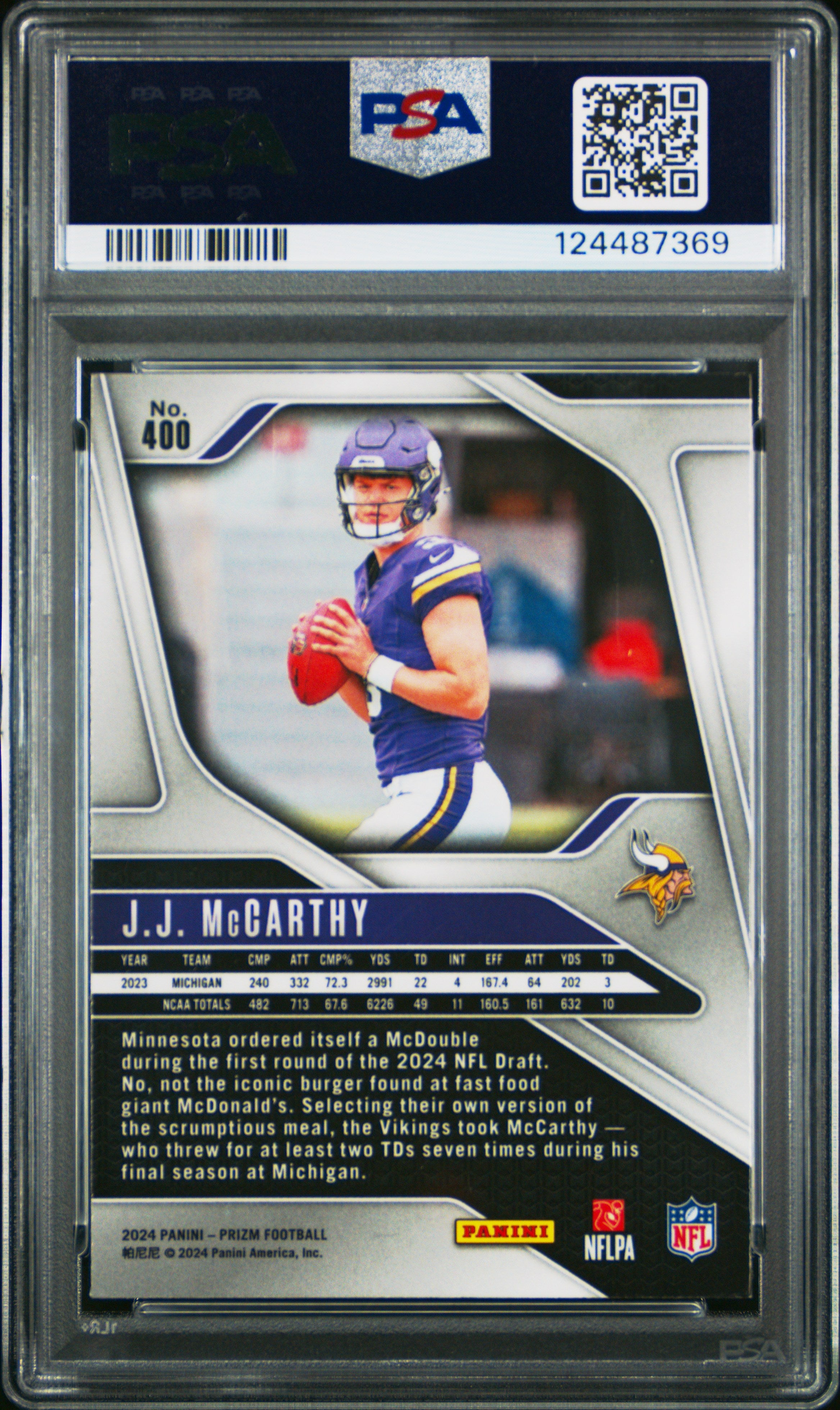 2024 Prizm - JJ McCarthy - #400 - RC - Rookie - PSA 9