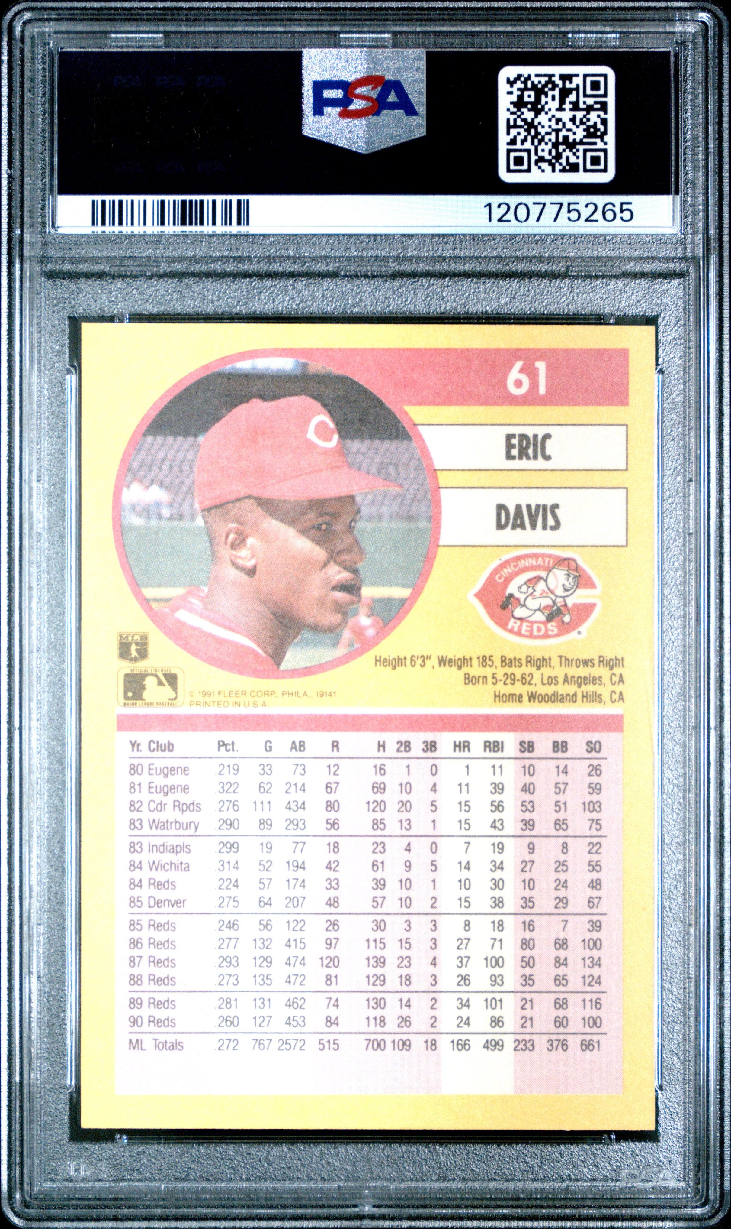 1991 Fleer - Eric Davis - #61 - PSA 10 - GEM MINT