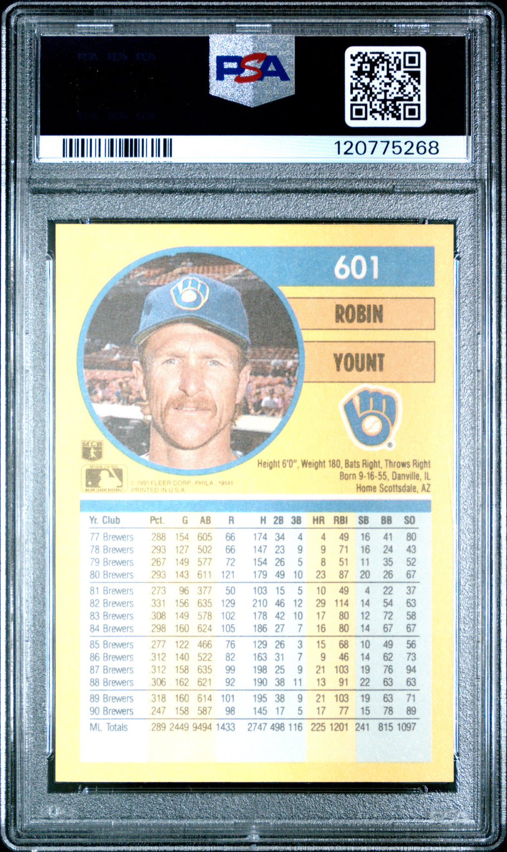 1991 Fleer - Robin Yount - #601 - PSA 10 - GEM MINT