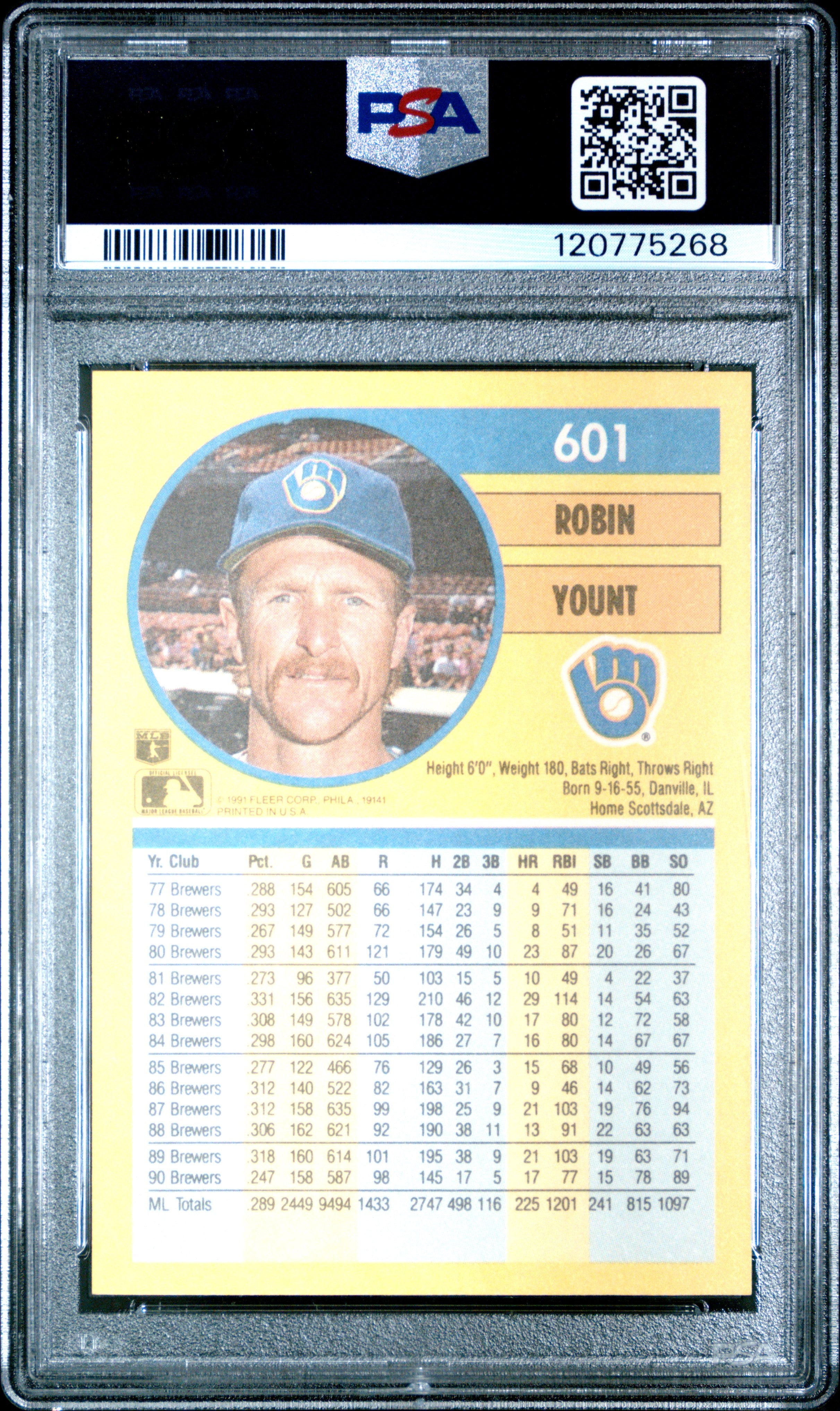 1991 Fleer - Robin Yount - #601 - PSA 10 - GEM MINT