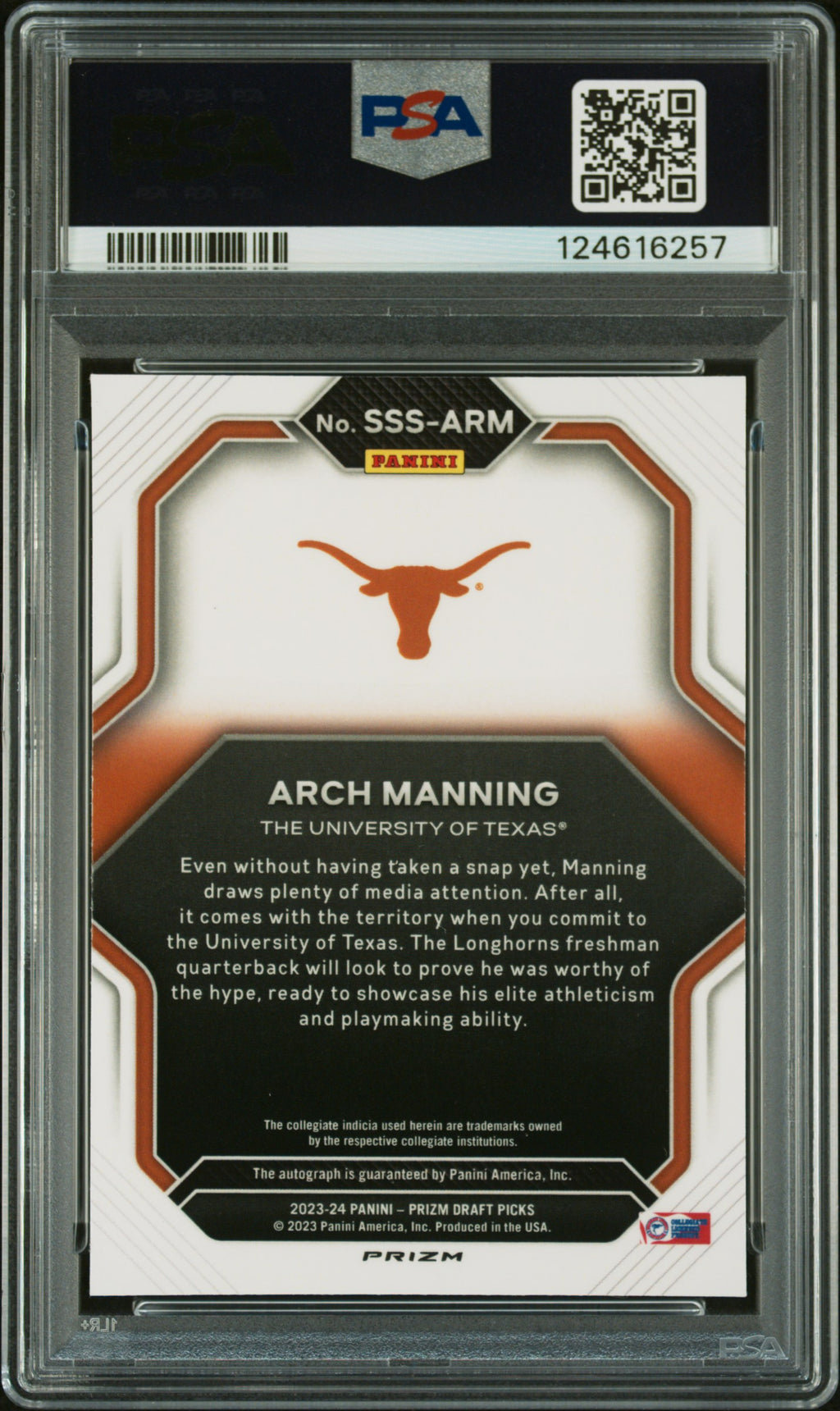 2023 Prizm Draft Picks - Arch Manning - Saturday Star Auto - PSA 10 Auto 10
