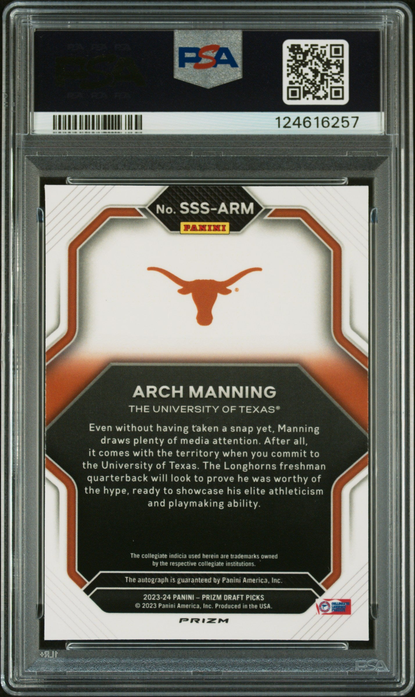 2023 Prizm Draft Picks - Arch Manning - Saturday Star Auto - PSA 10 Auto 10