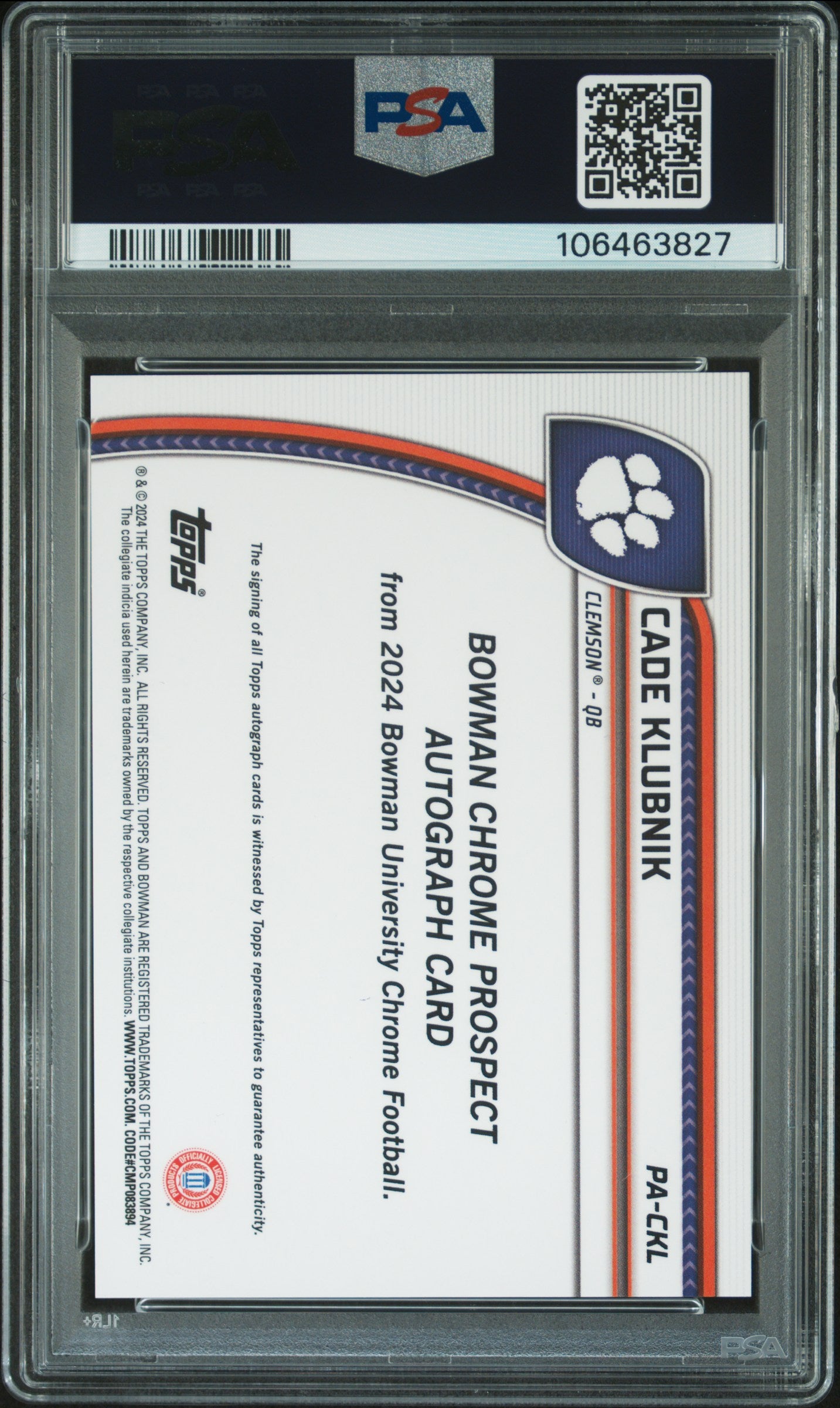 2024 Bowman Chrome - Cade Klubnik - Gold Auto 17/50 - PSA 10 -GEM MINT-#PACKL