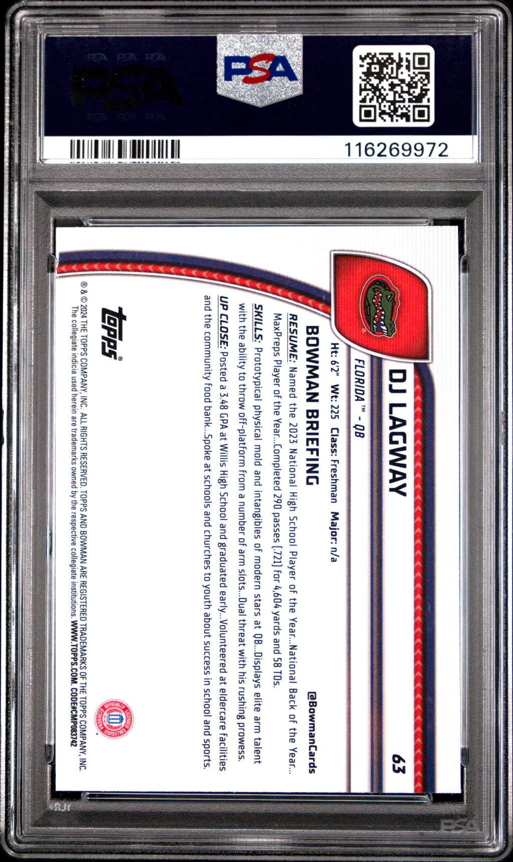 2024 Bowman Sapphire - DJ Lagway - #63 - Bowman 1st - PSA 10 - GEM MINT