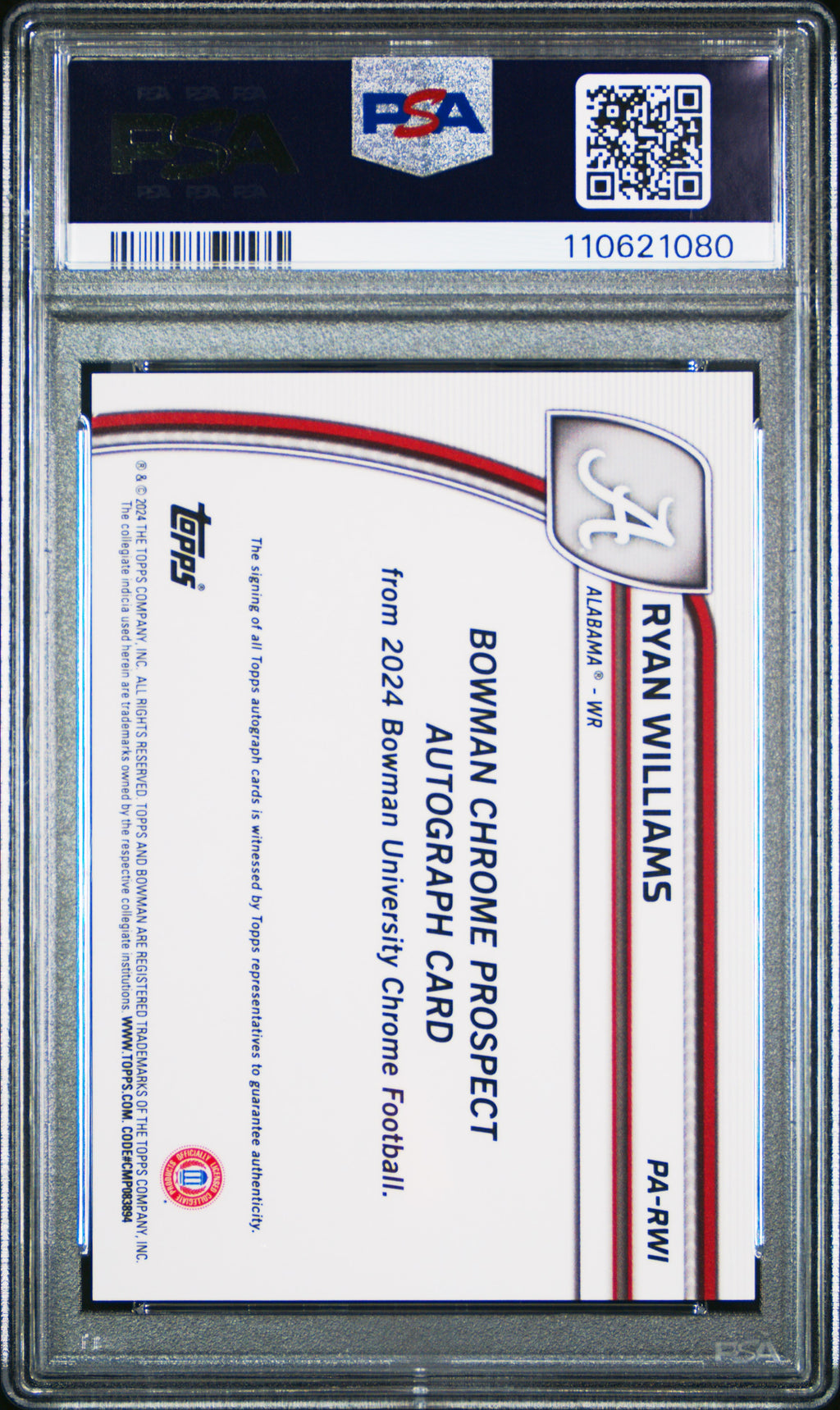 2024 Bowman Chrome -Ryan Williams - Fuschia 1st Auto 48/150 - PSA 10 - GEM MINT