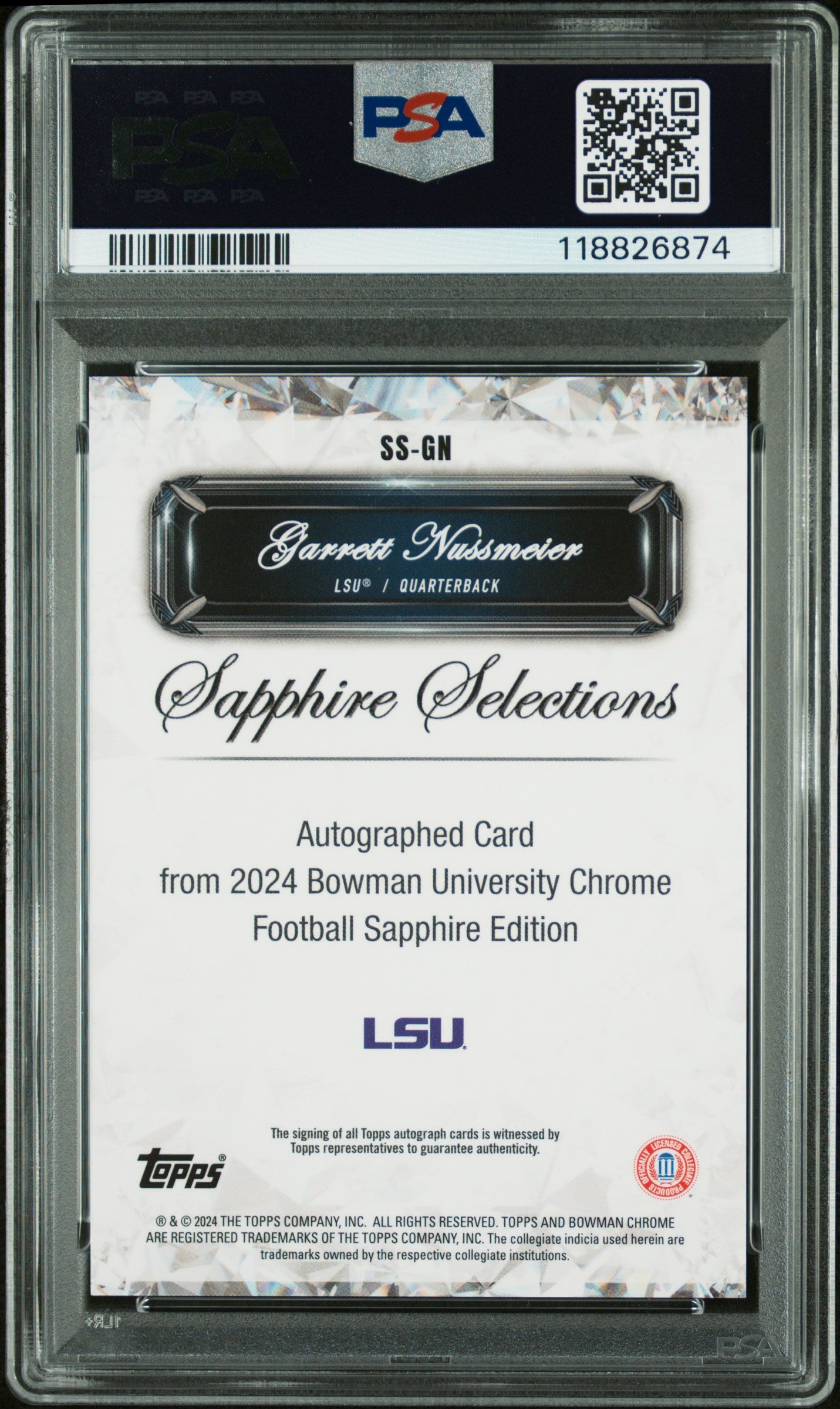 2024 Bowman Sapphire - Garrett Nussmeier - Sapphire Selections - /25 - PSA 10