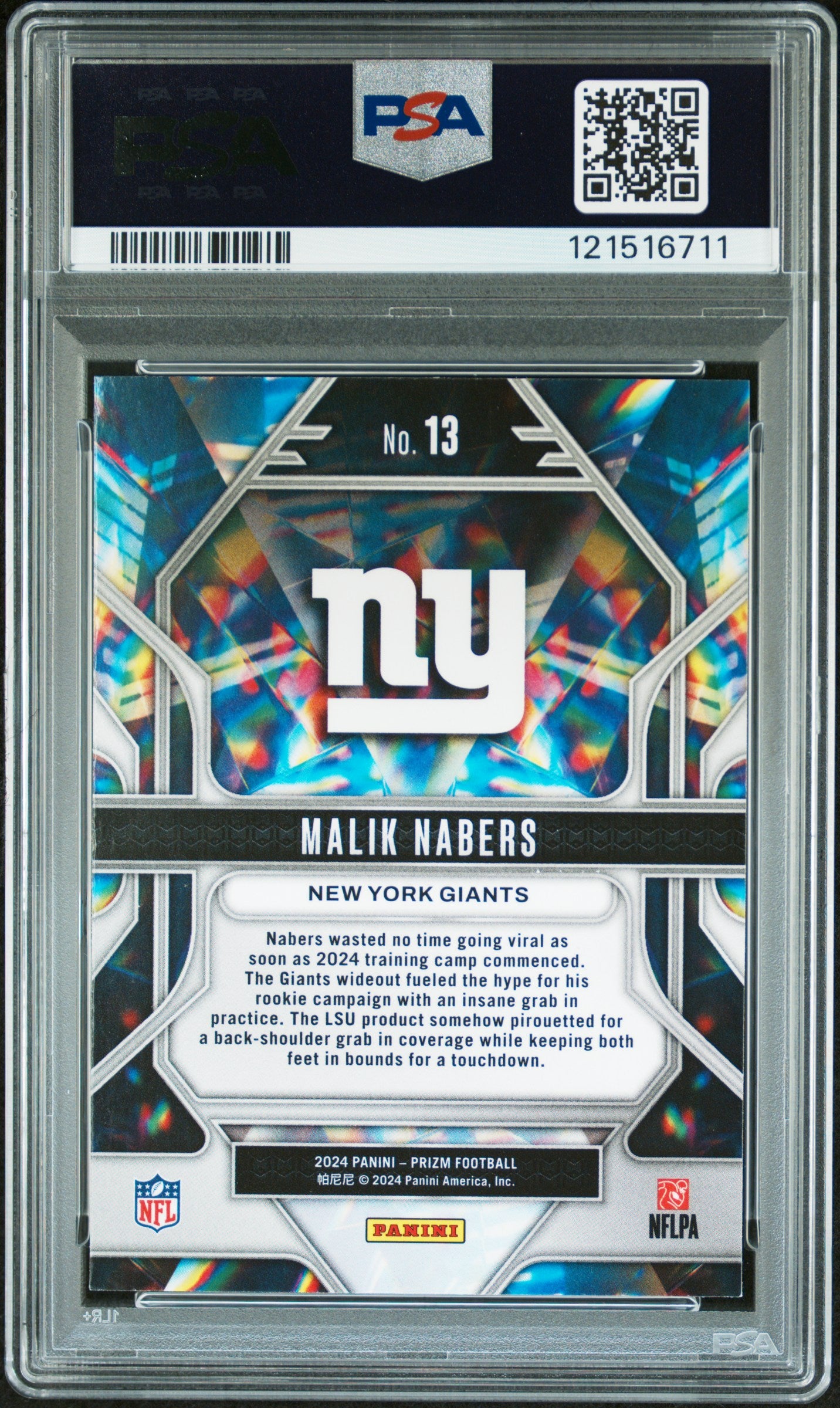 2024 Prizm - Malik Nabers - Prizmatic - #13 - RC - Rookie - PSA 7