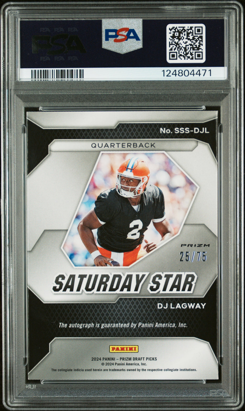 2024 Prizm Draft Picks -  DJ Lagway Saturday Star Sig. Orange Wave /75 - PSA 9
