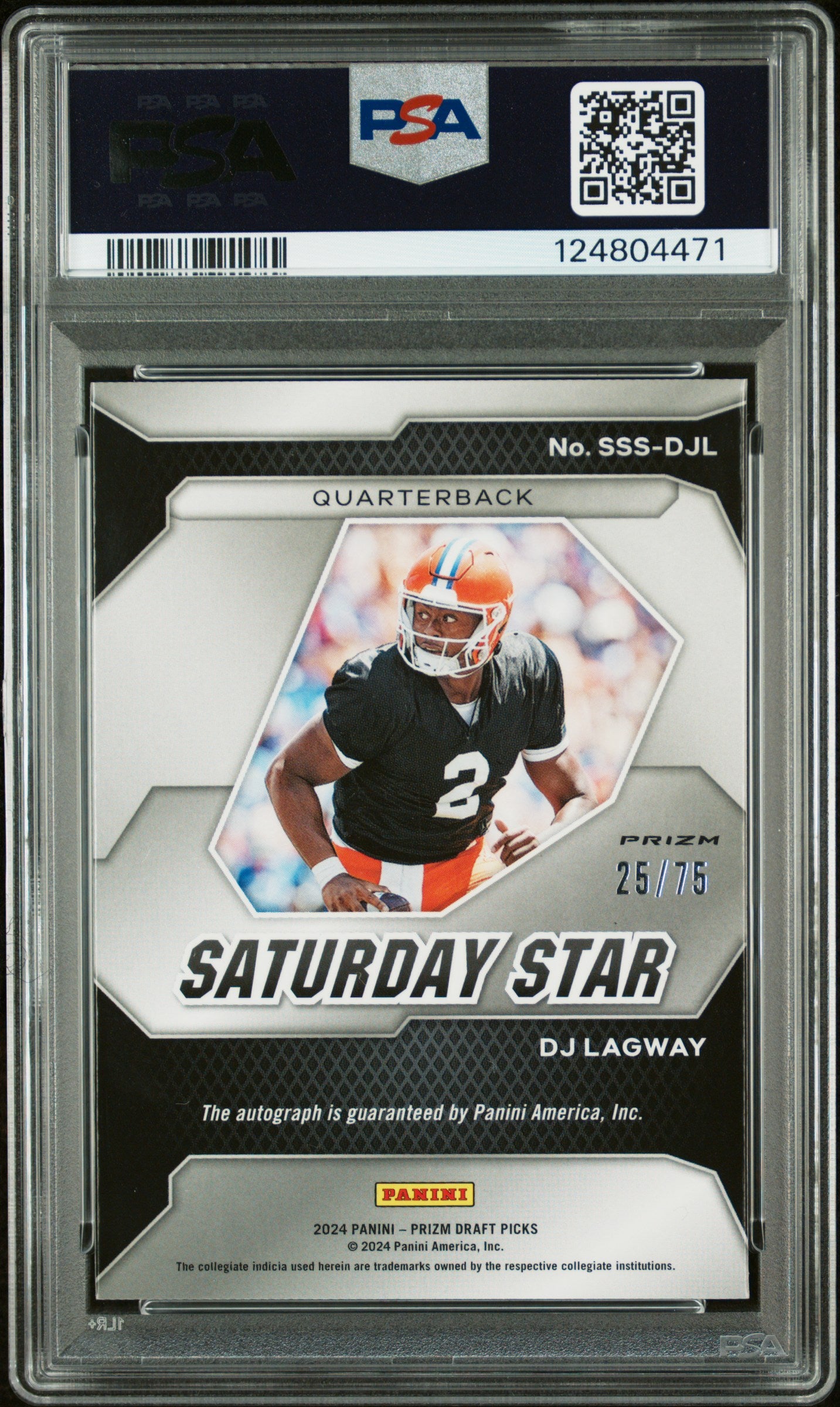 2024 Prizm Draft Picks -  DJ Lagway Saturday Star Sig. Orange Wave /75 - PSA 9